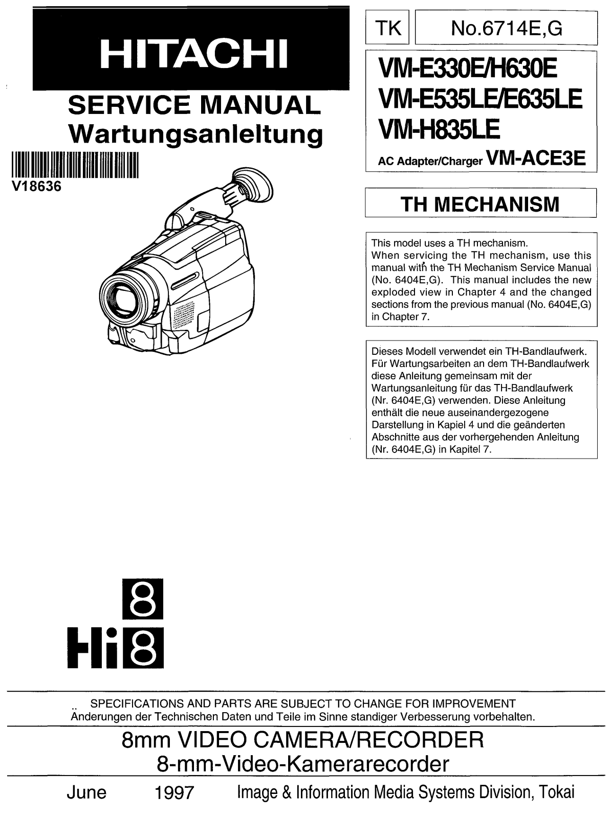 Hitachi VM-E330, VM-E535LE, VM-H835LE Service Manual