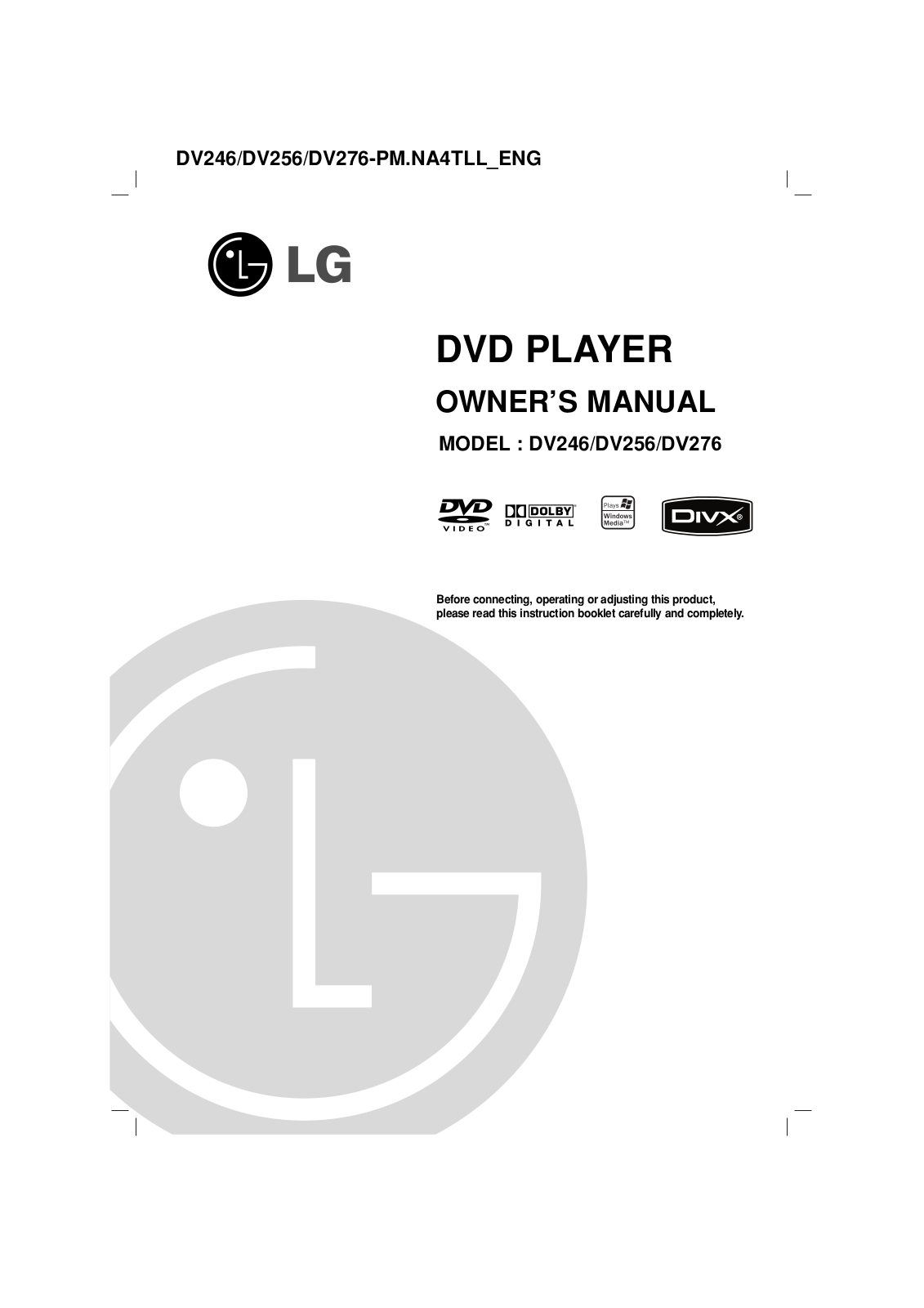 Lg DV246, DV256, DV276 User Manual