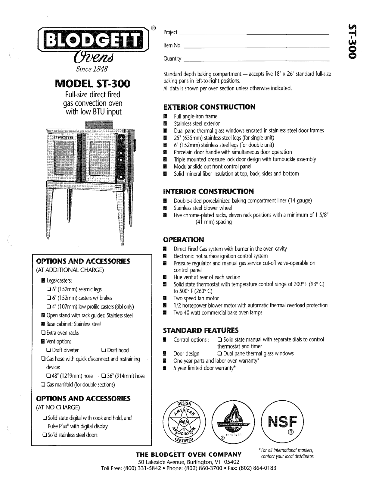 Blodgett ST-300 User Manual