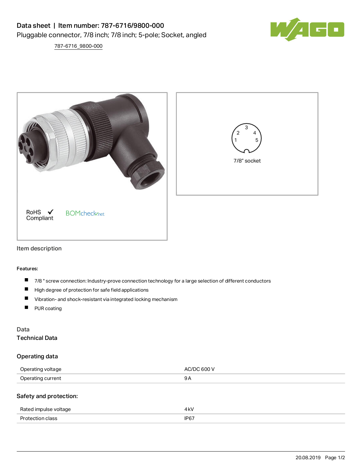 Wago 787-6716/9800-000 Data Sheet