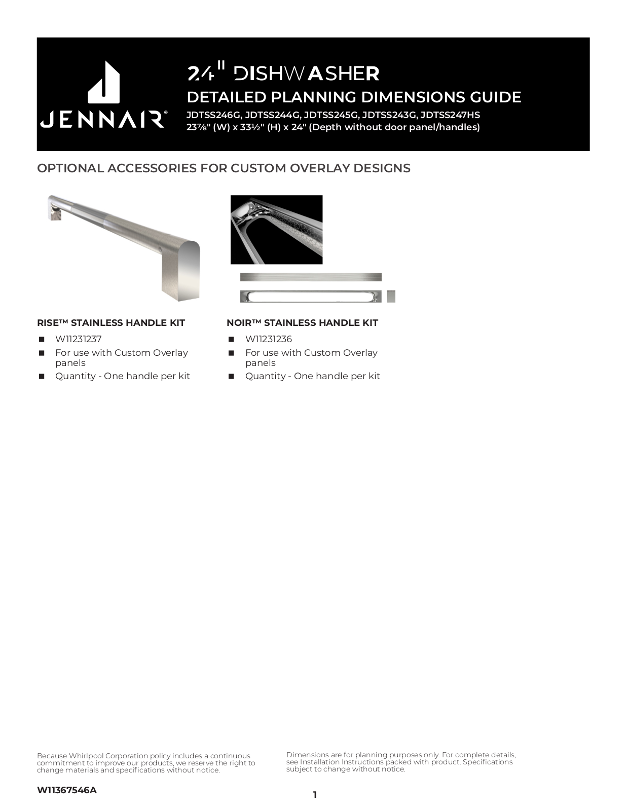 JennAir JDTSS246G, JDTSS244G, JDTSS245G, JDTSS243G, JDTSS247HS Dimensions Guide