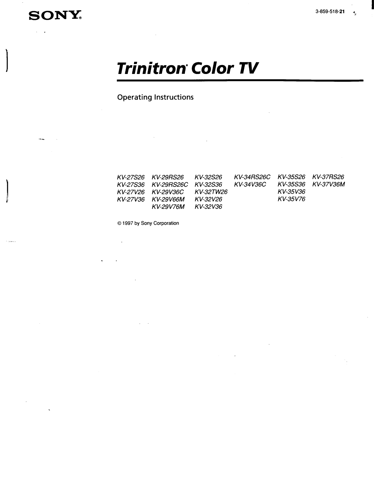 Sony KV-27V36, KV-35S26, KV-32S26, KV-35V76 Operating Manual