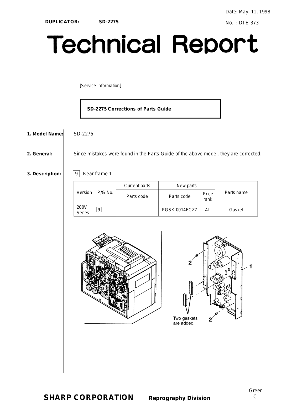 SHARP DTE373 Technical Report