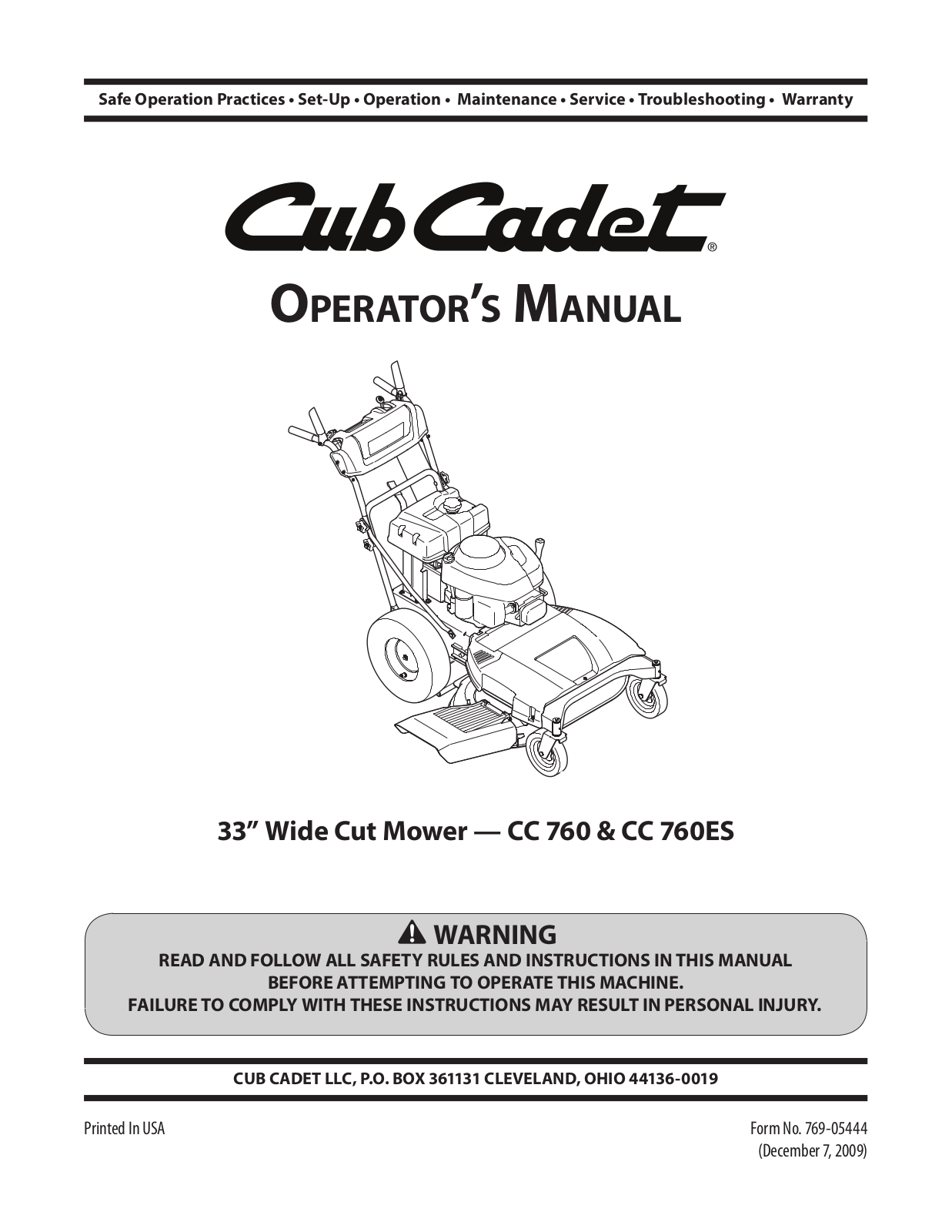 Cub cadet CC 760, CC 760ES User Manual