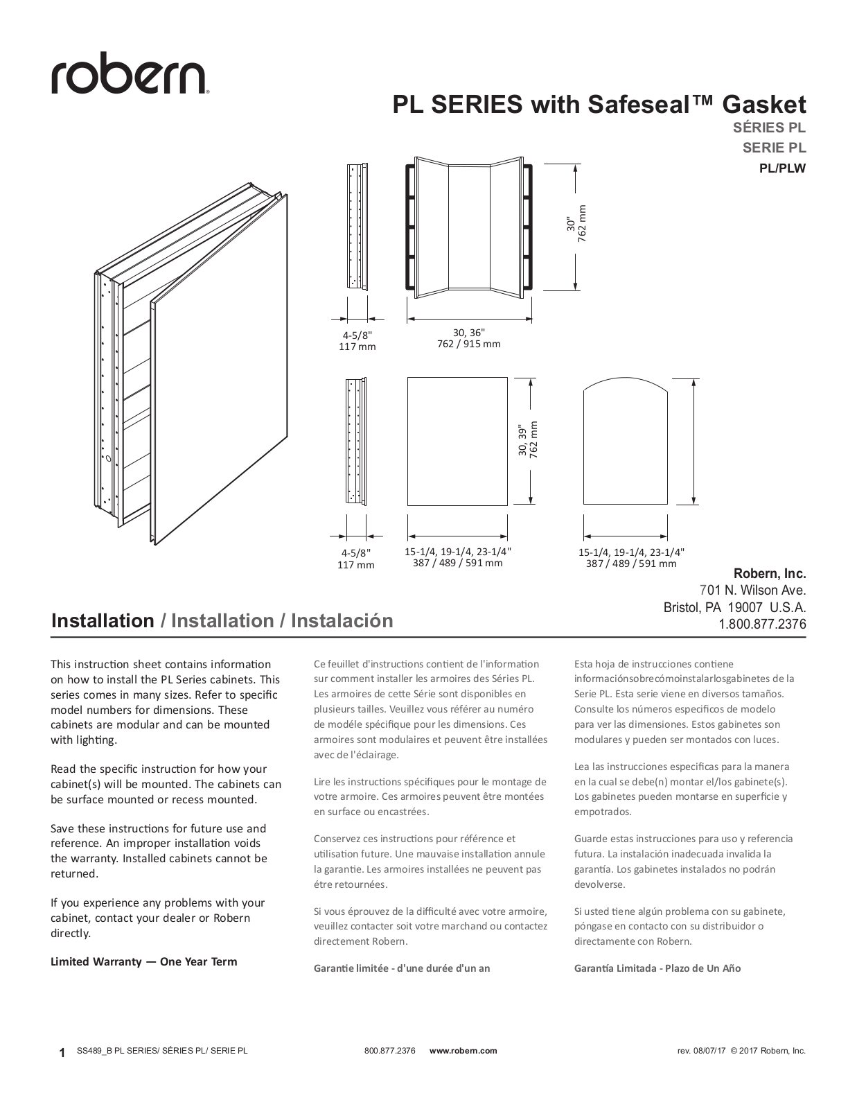 Robern PLM2430GLE Installation Manual