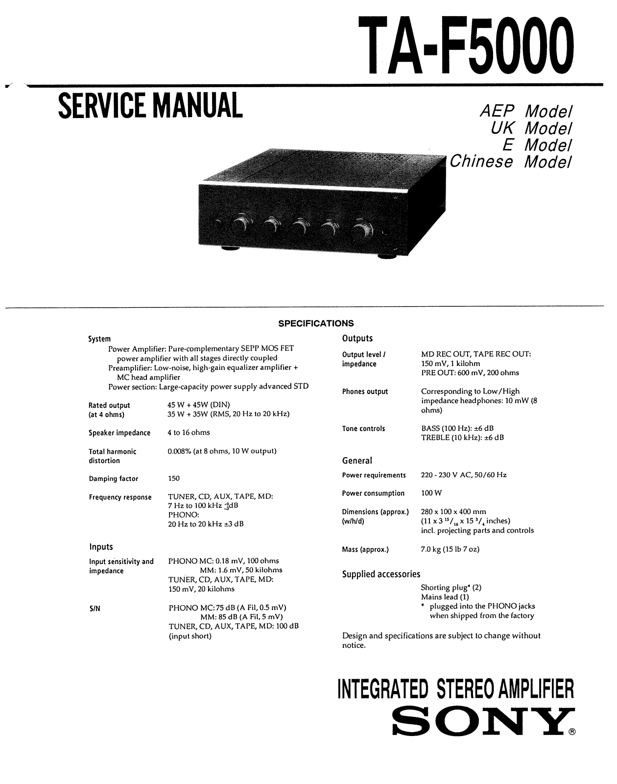 Sony TAF-5000 Service manual