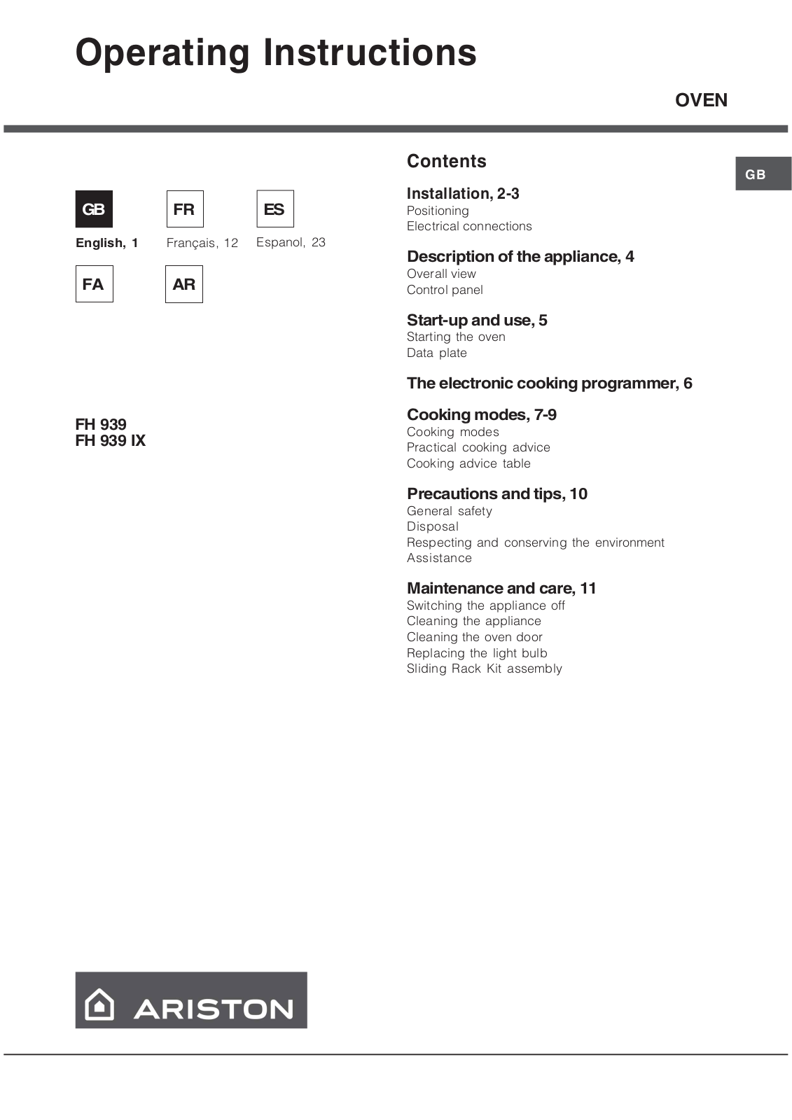 Hotpoint FH 939 IX User Manual