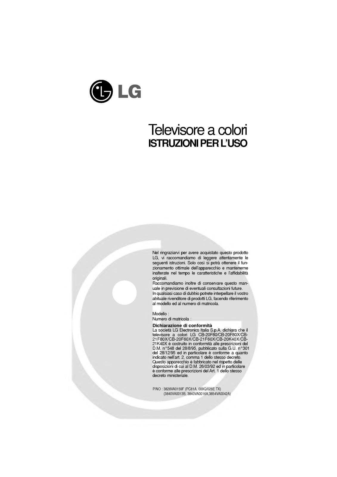 Lg CB-21F80X, CB-20F80, CB-21F60X, CB-20F80X, CB-20K40X User Manual