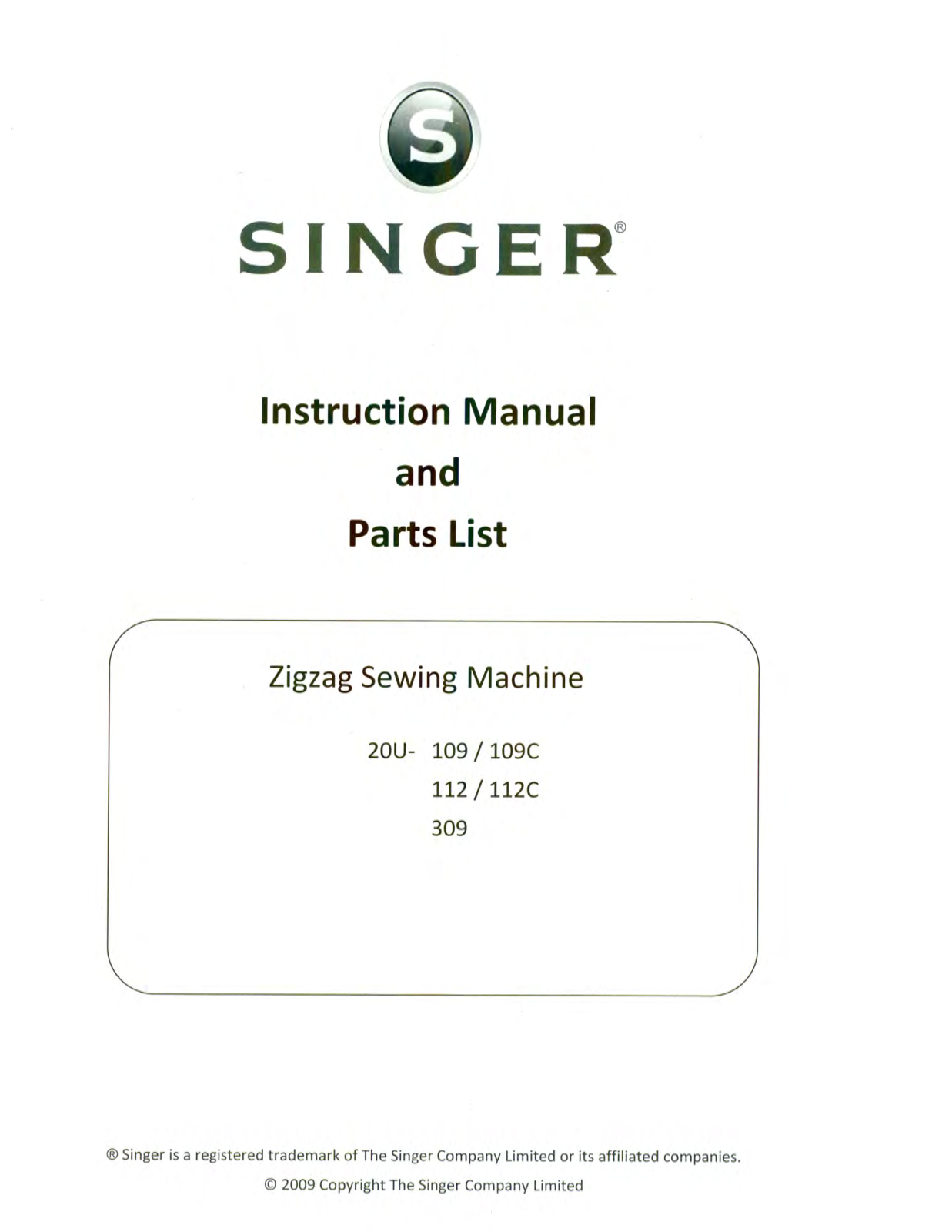 Singer 109, 20U-109C User Manual