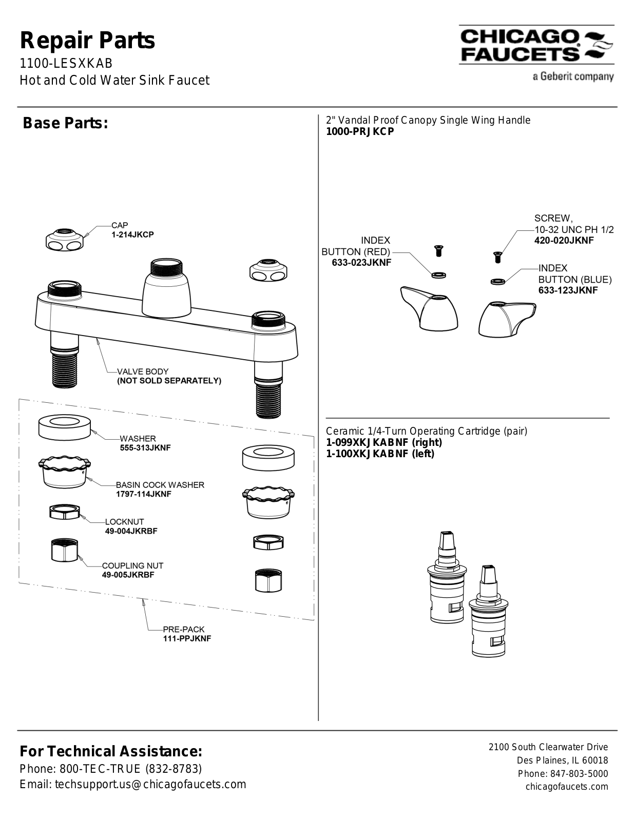 Chicago Faucet 1100-LESXKAB Parts List