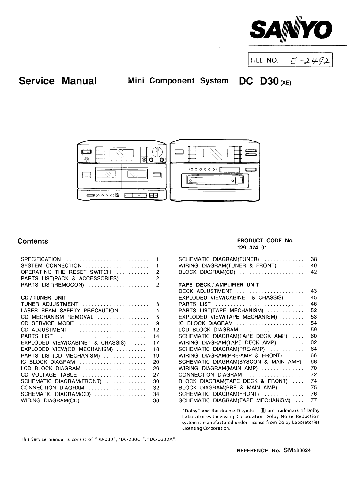 SANYO DC-D30 Service Manual