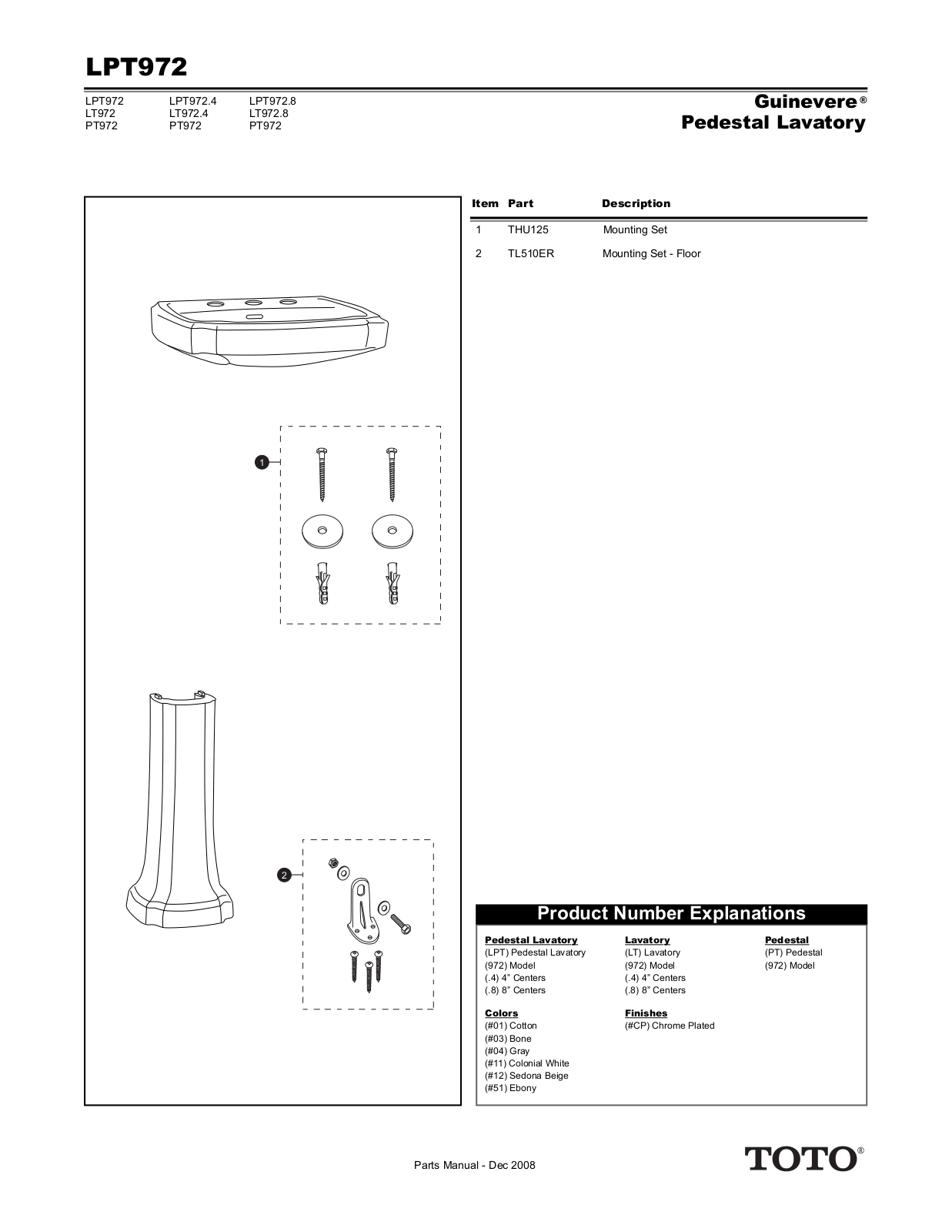 Toto LPT97201 User Manual