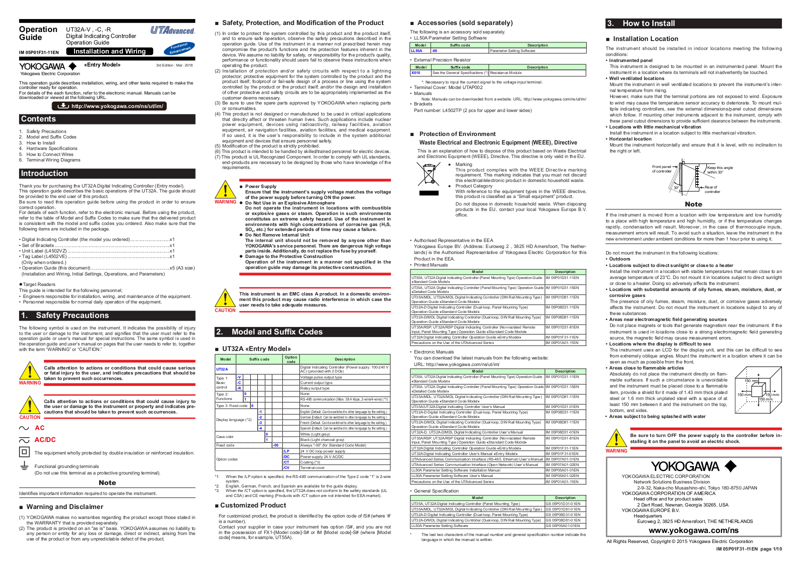 YOKOGAWA UT32A-R, UT32A-C, UT32A-V Operation Manual