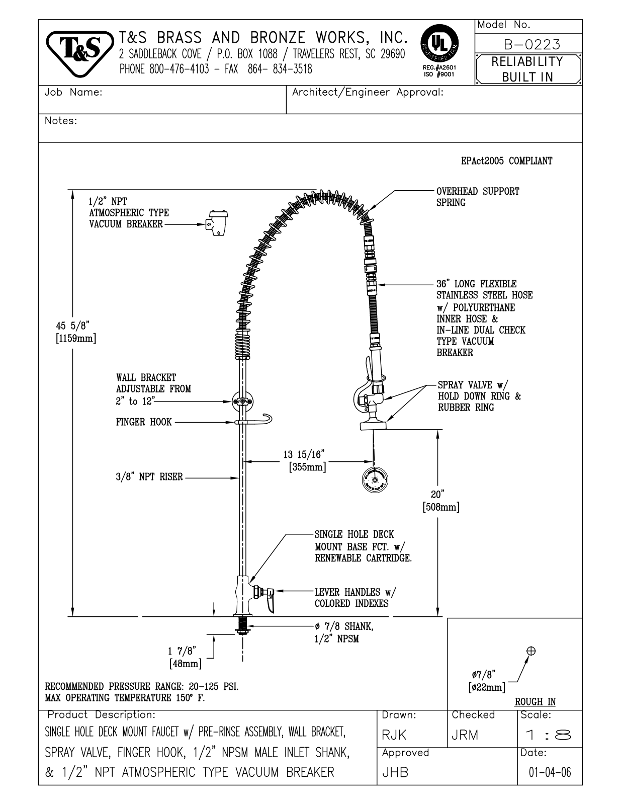 T&S Brass B-0223 User Manual