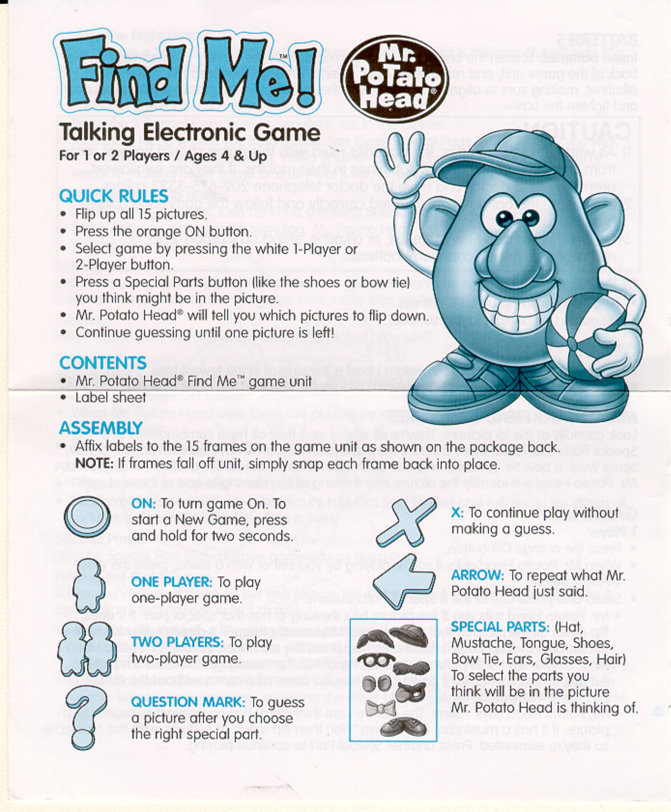 HASBRO Mr. Potato Head Find Me User Manual