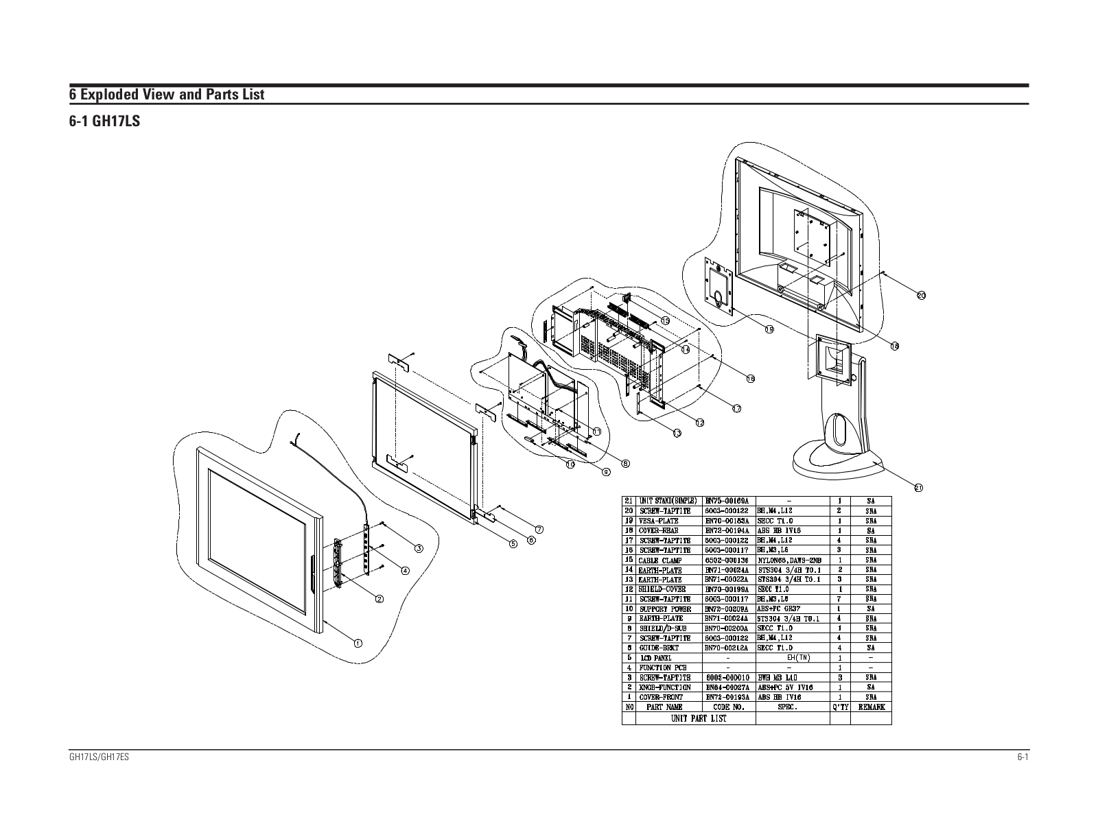 Samsung GH17ES-LS Expoioded View and Parts List