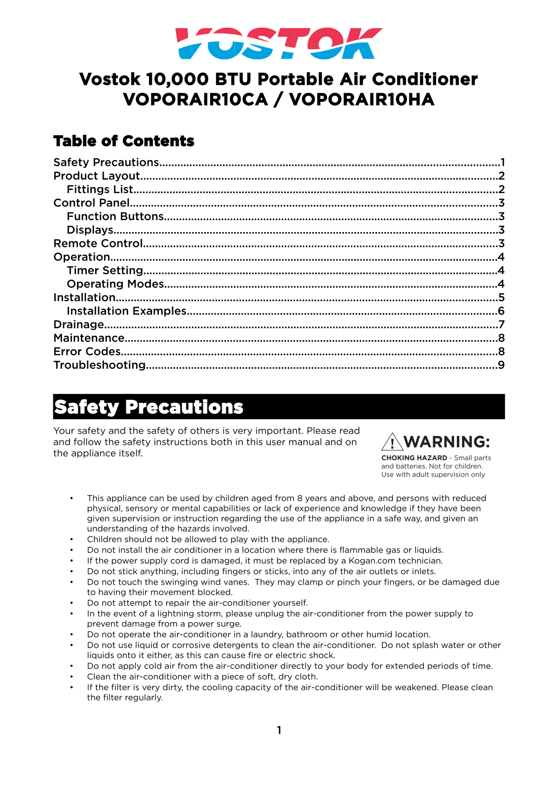 Vostok VOPORAIR10CA User Manual