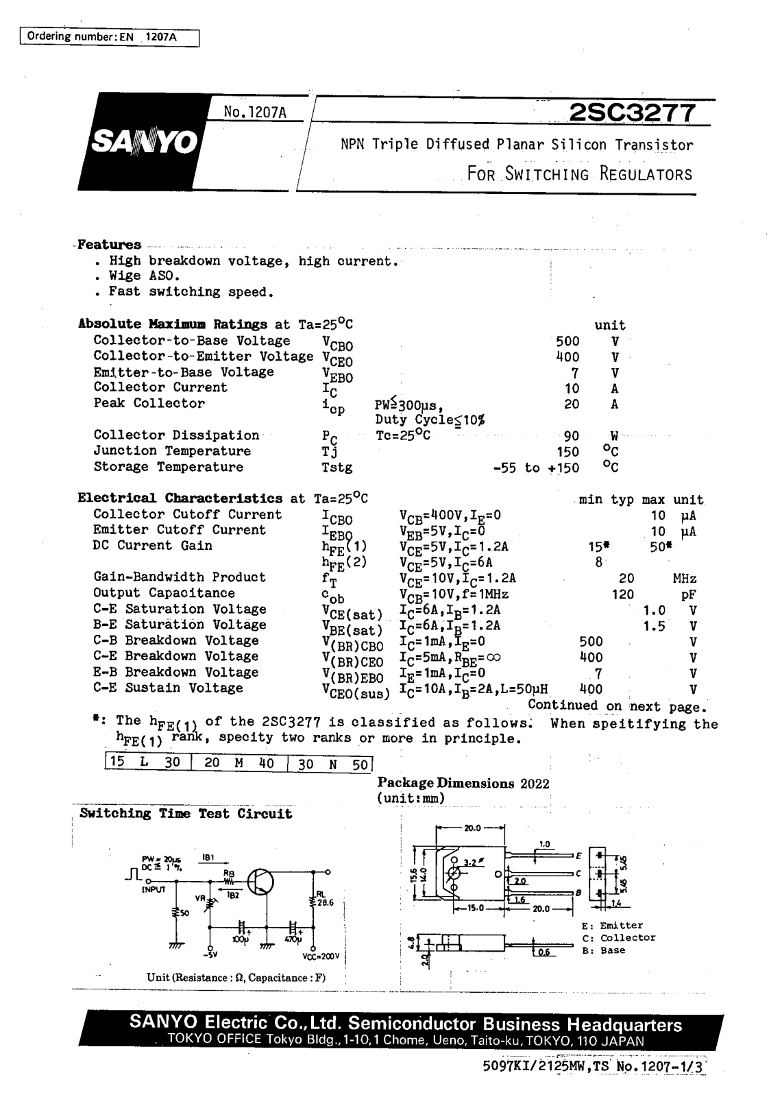 SANYO 2SC3277 Datasheet