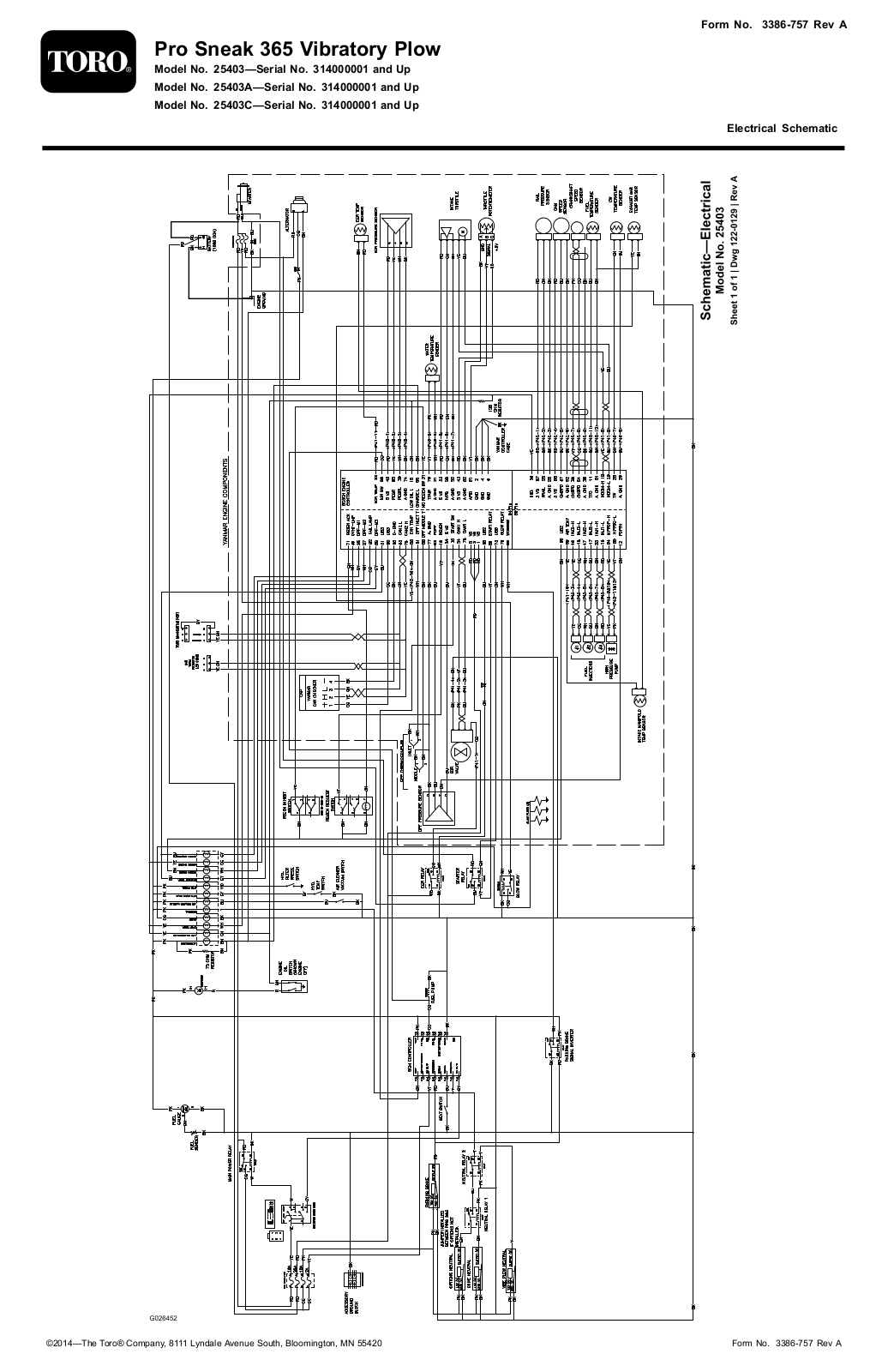 Toro 25403, 25403A, 25403C Schematic Drawing