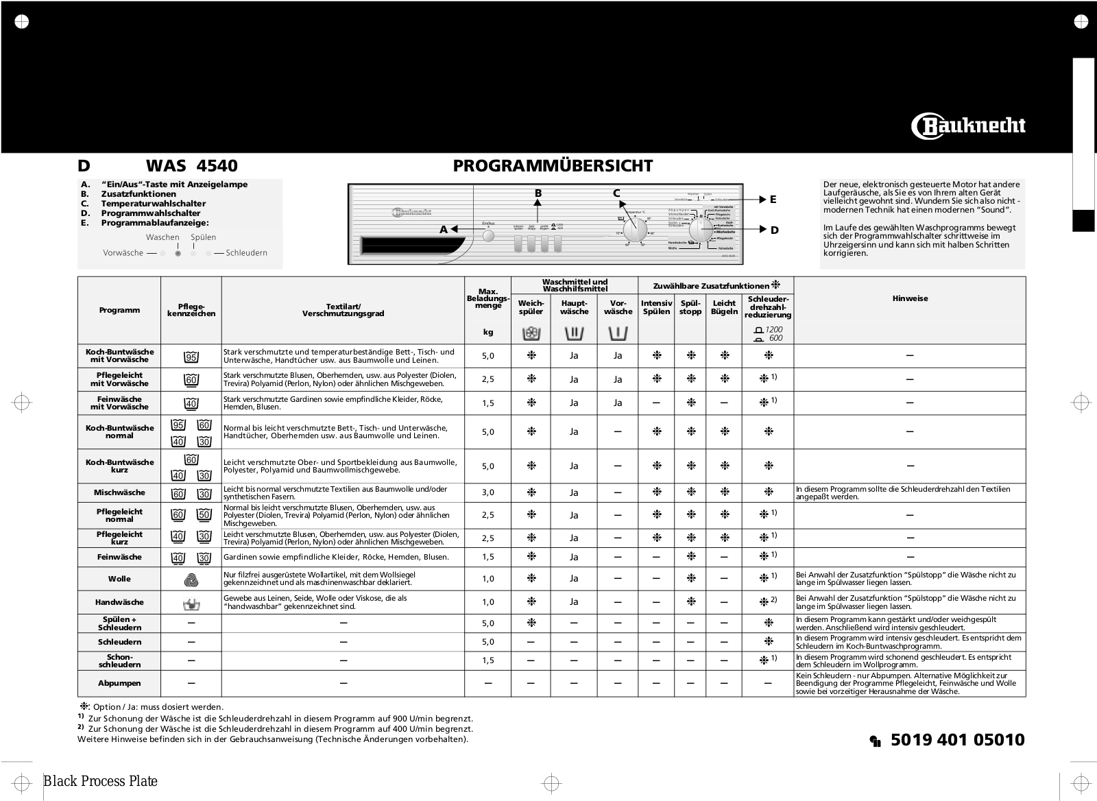 Whirlpool WAS 4540 User Manual