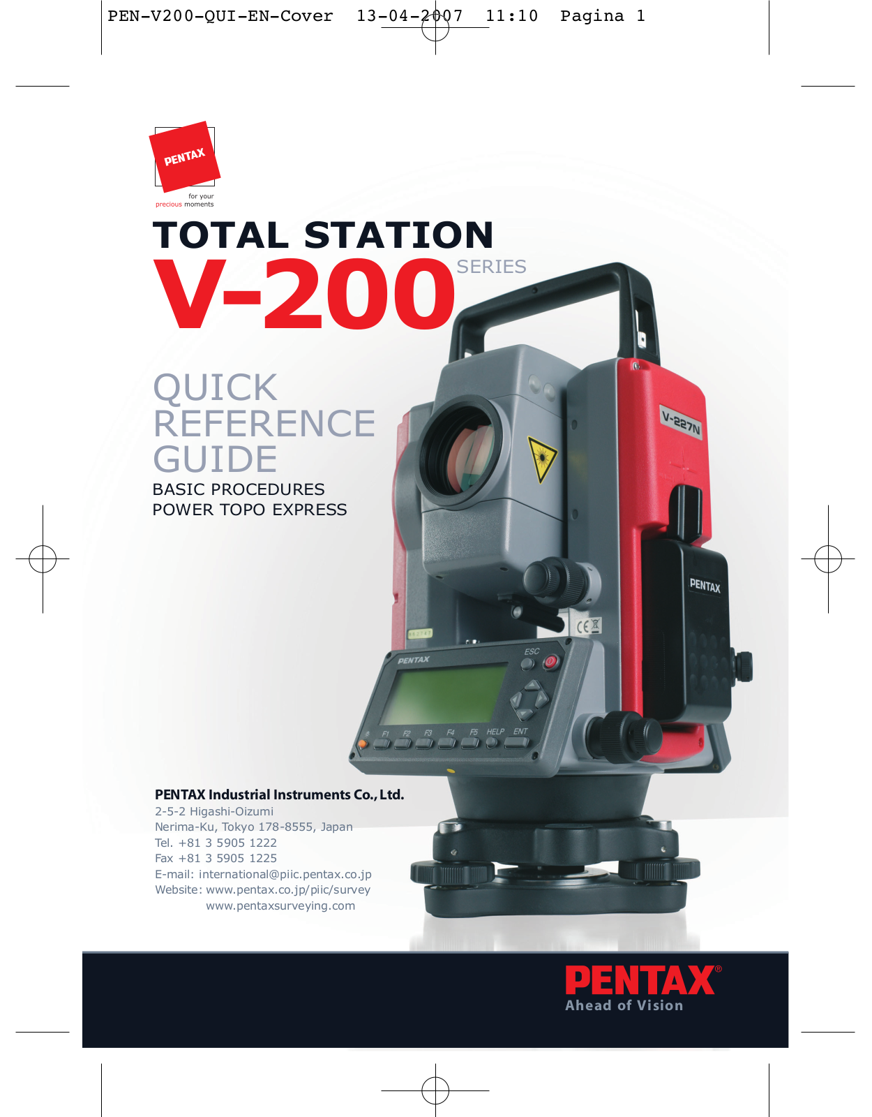 Pentax V-227, V-227N, V-200 QUICK REFERENCE GUIDE