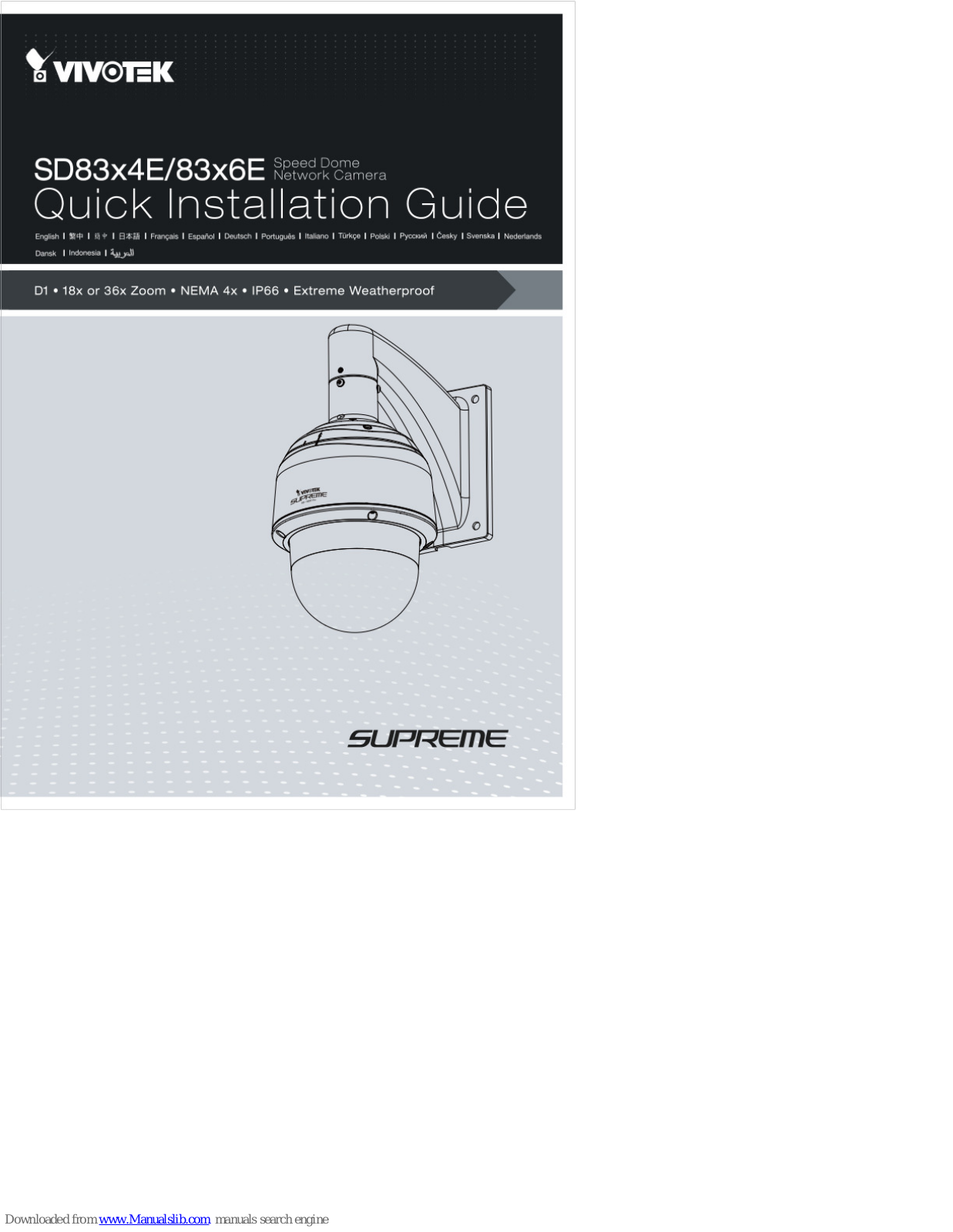 Vivotek Supreme SD83x4E, Supreme SD83x6E Quick Installation Manual