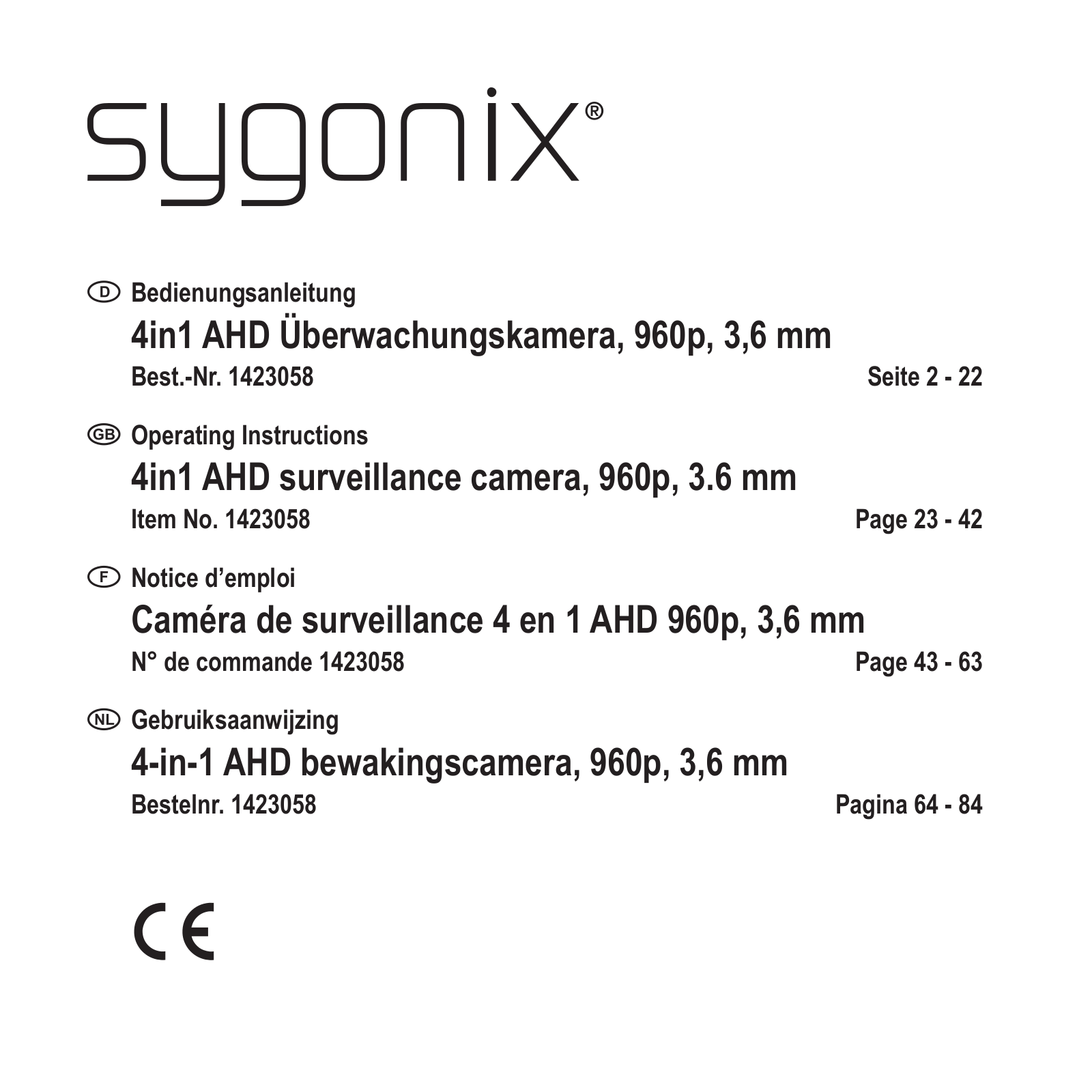 Sygonix 1423058 Operating instructions