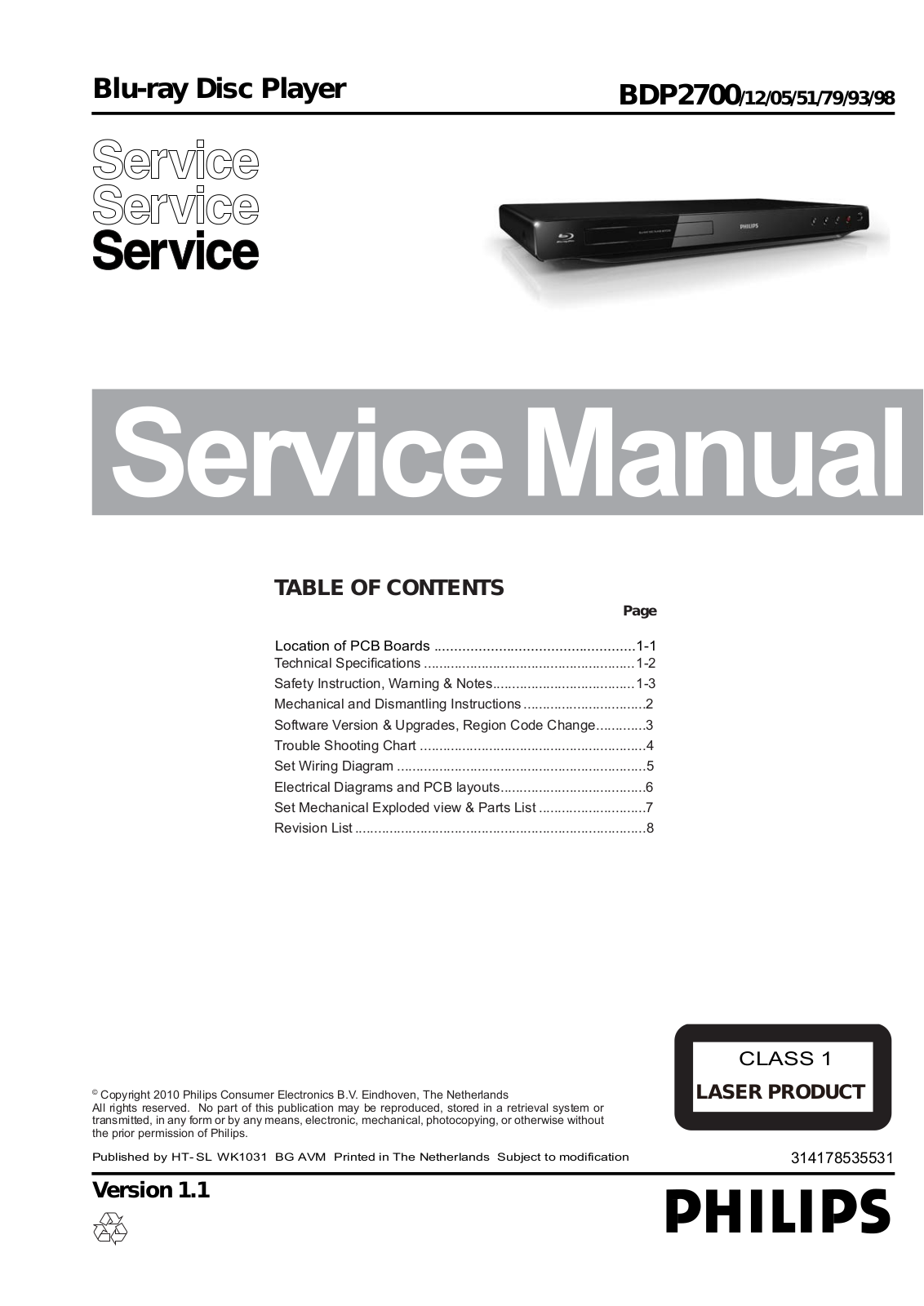 Philips BDP-2700 Service Manual