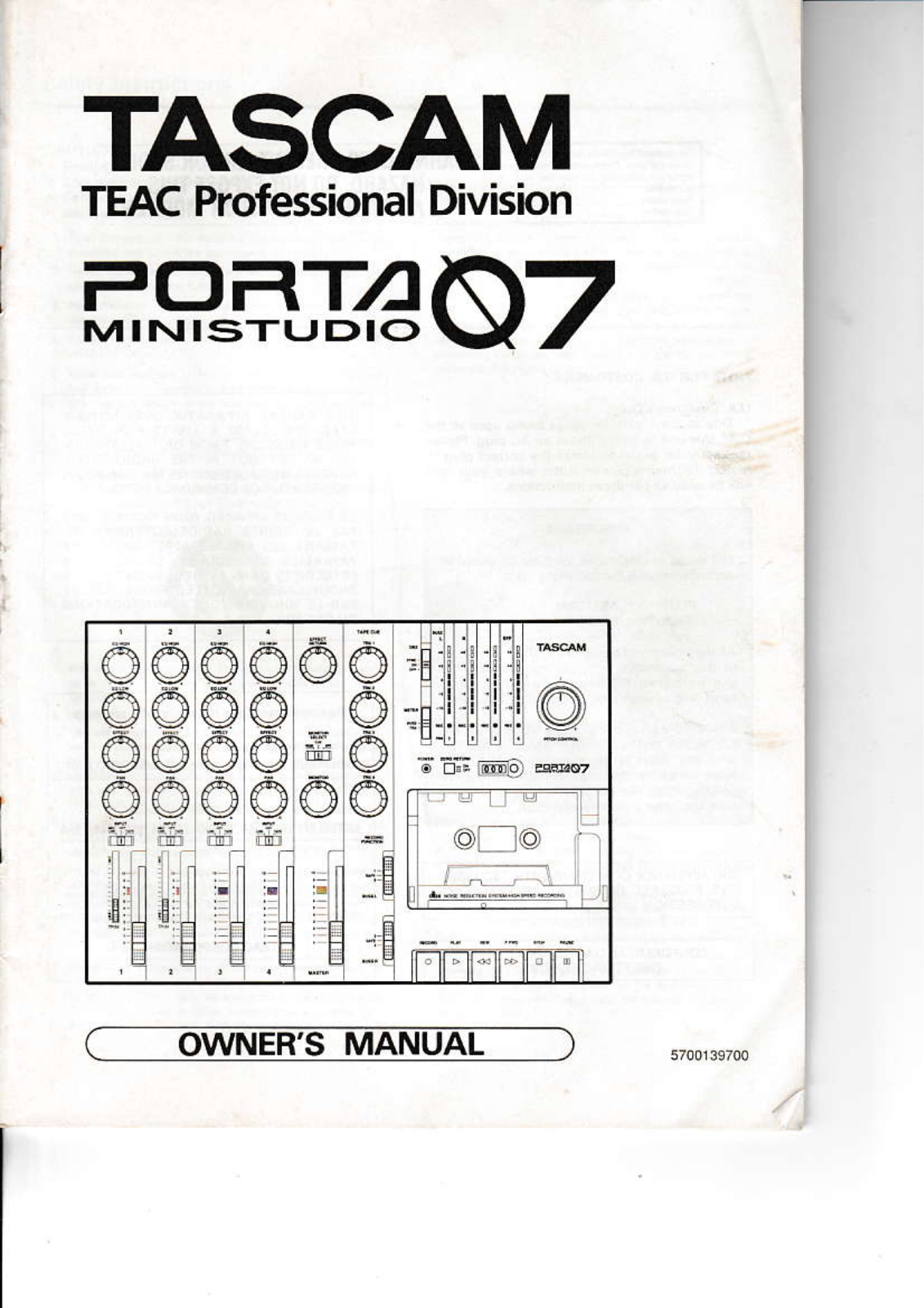 Tascam Ministudio Porta 07 User Manual