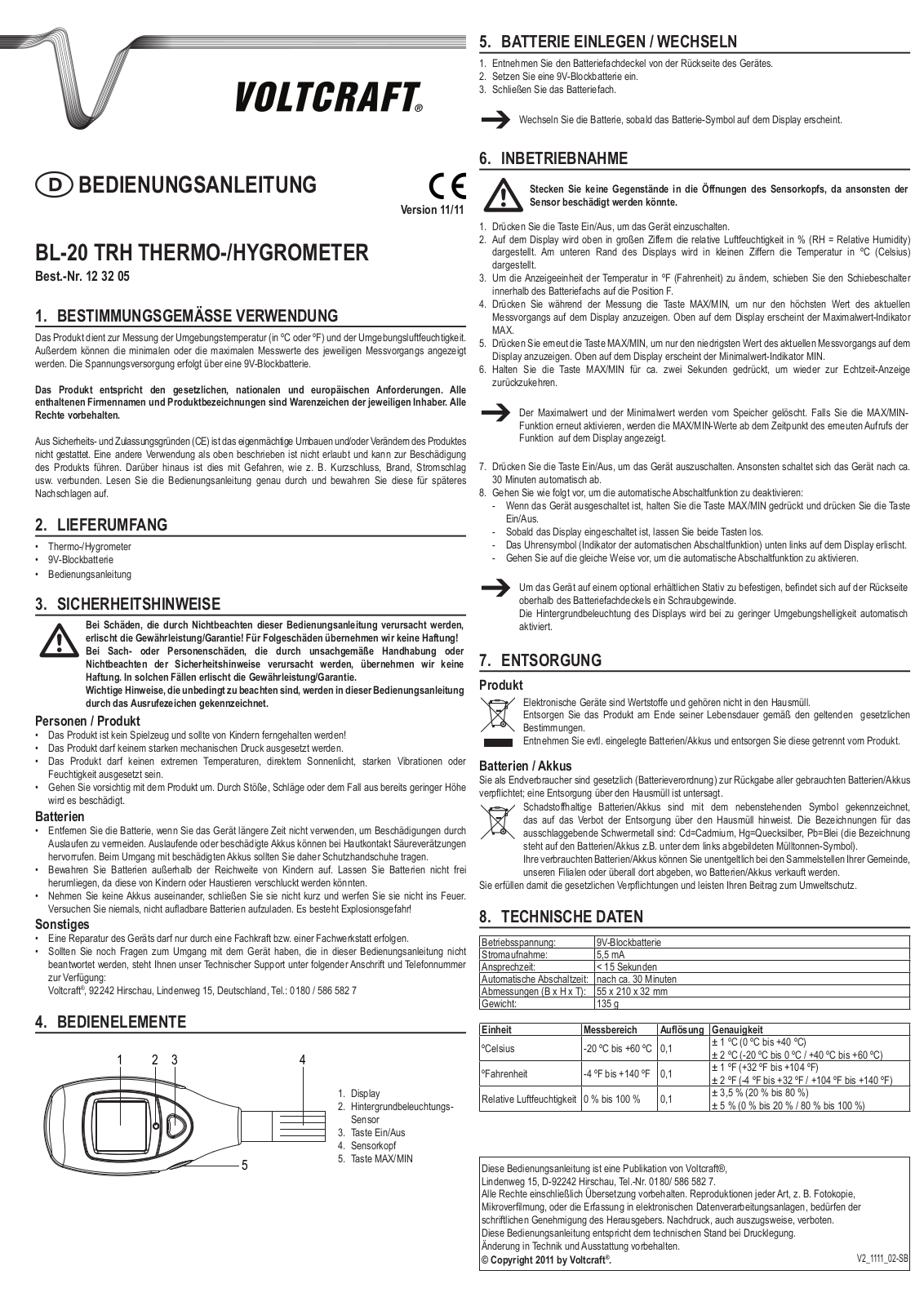 VOLTCRAFT BL-20 TRH User guide