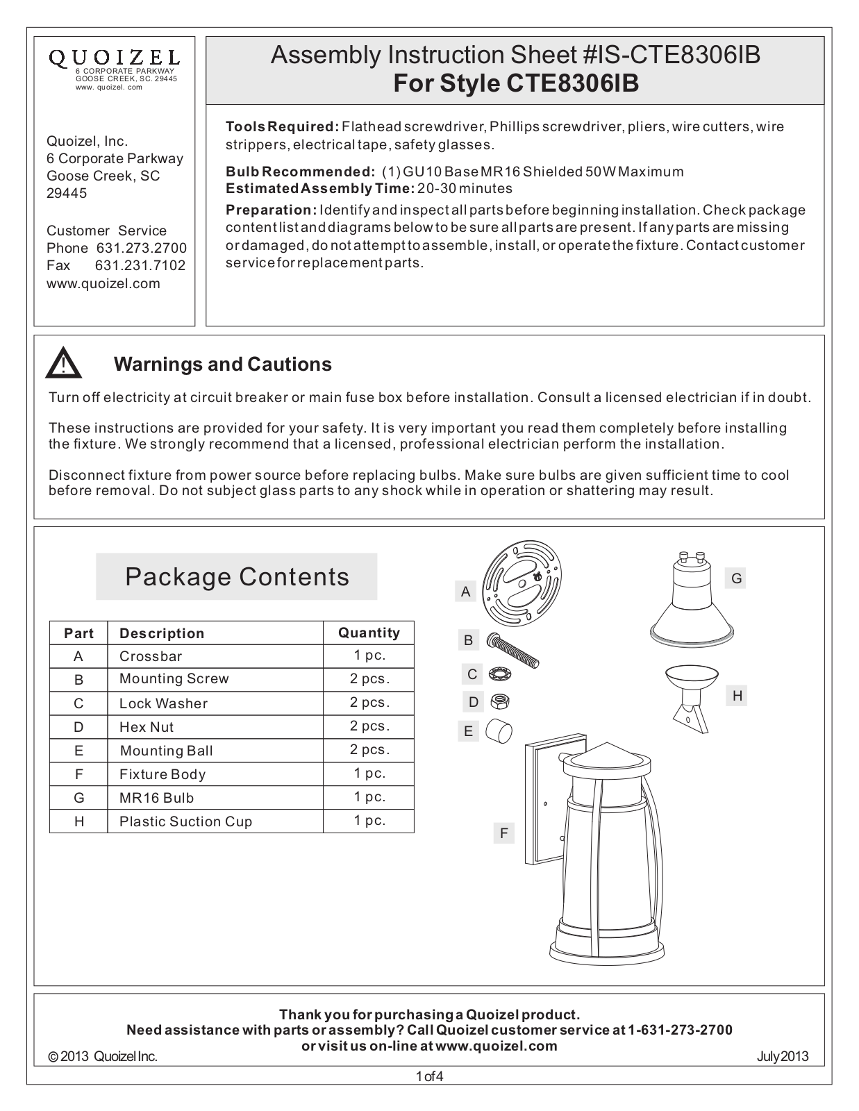 Quoizel CTE8306IB User Manual