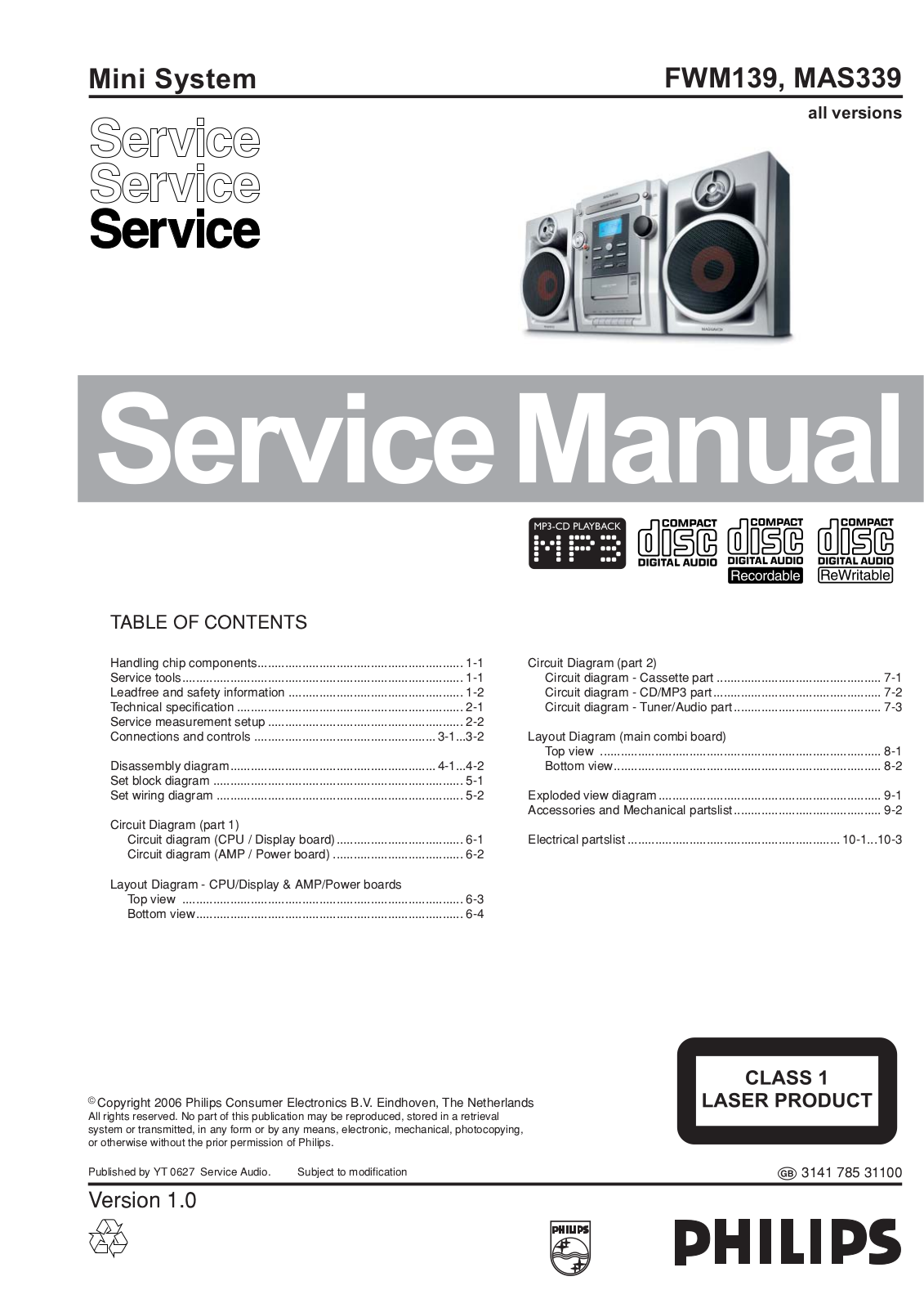 Philips FWM-139, MAS-339 Service manual