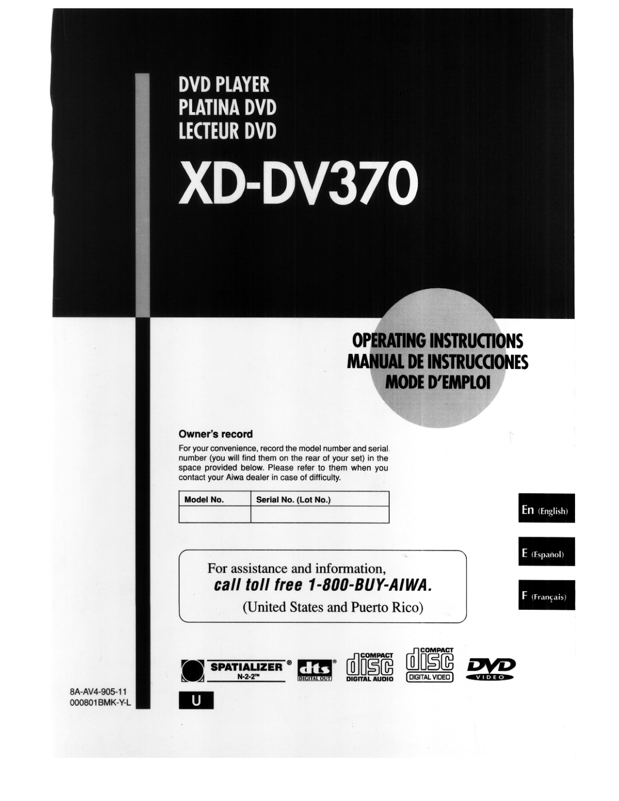 AIWA XD-DV370 User Manual