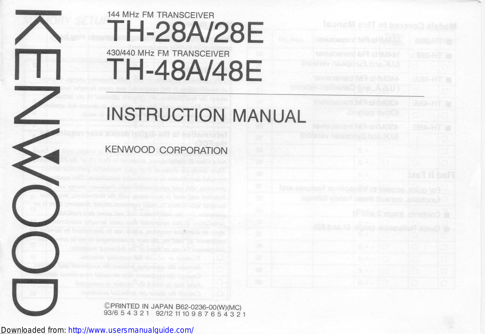 KENWOOD TH-48E User Manual