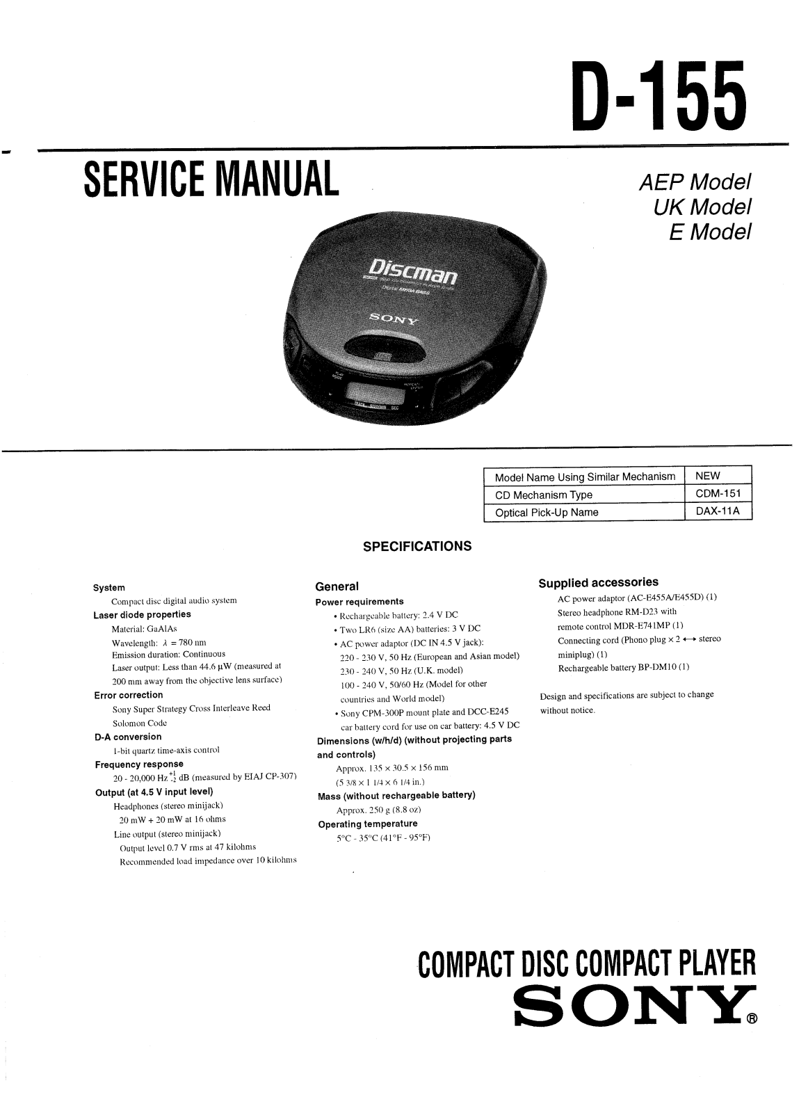 Sony D-155 Service manual