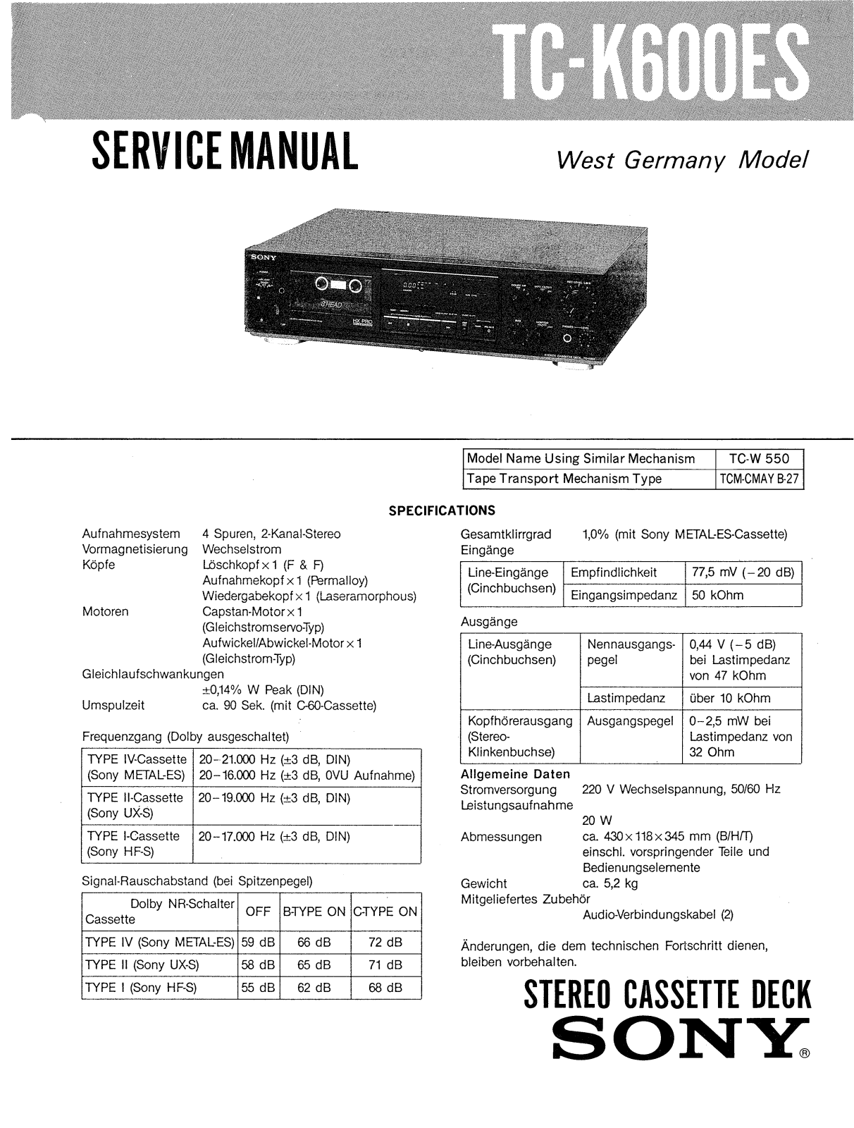 Sony TCK-600-ES Service manual
