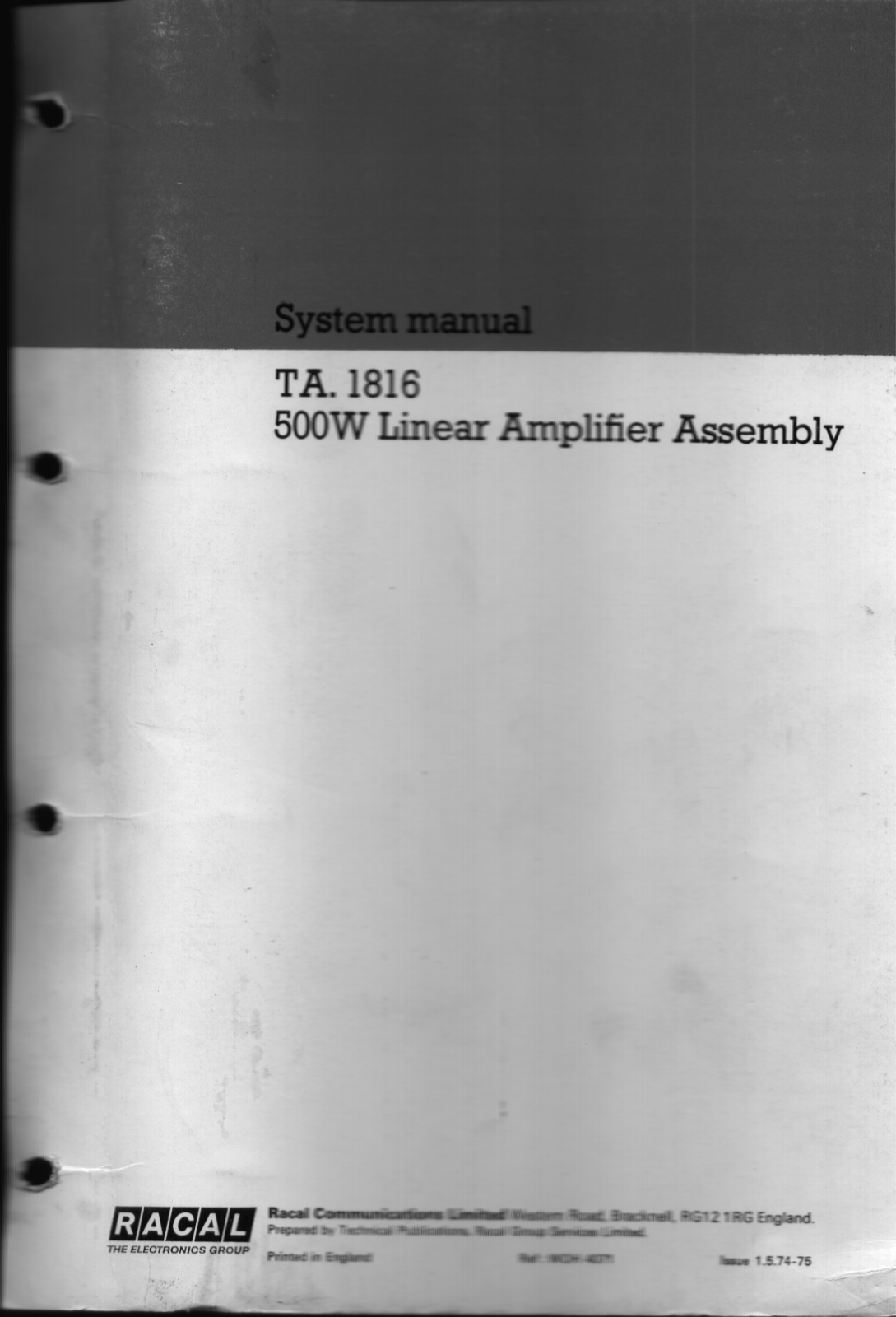 Racal ta1816 User Manual