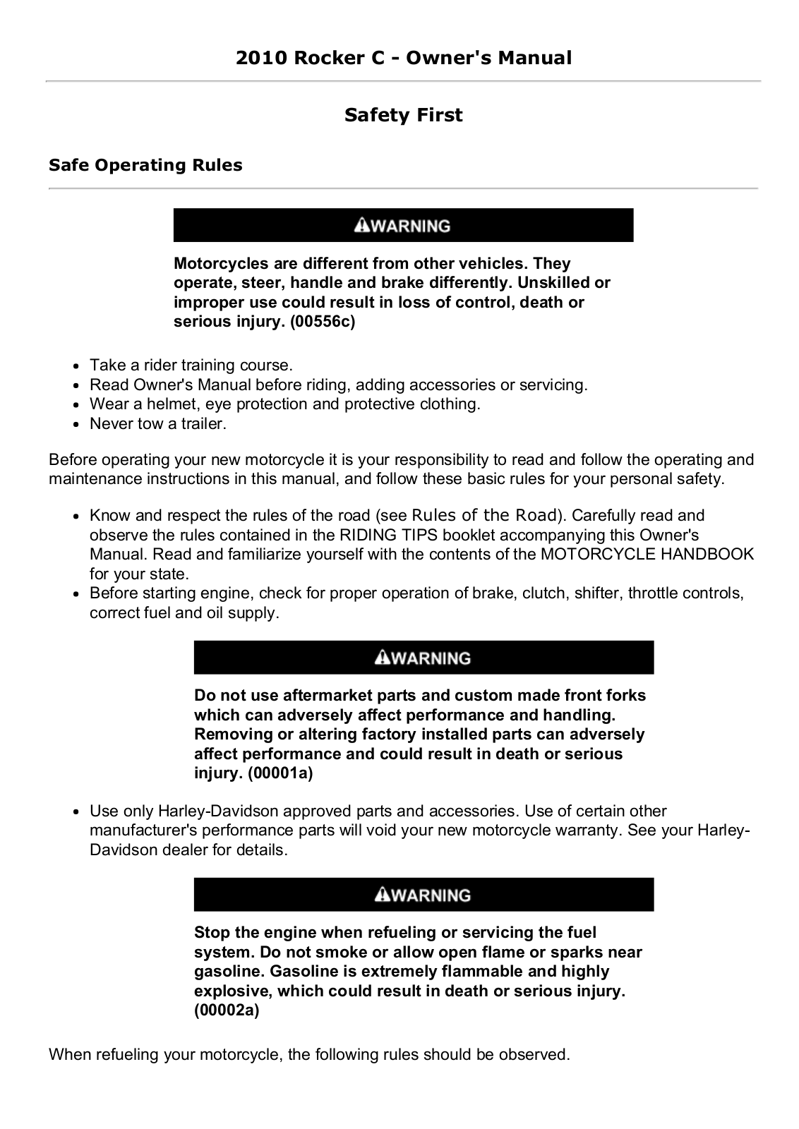 Harley Davidson Rocker C 2010 Owner's manual