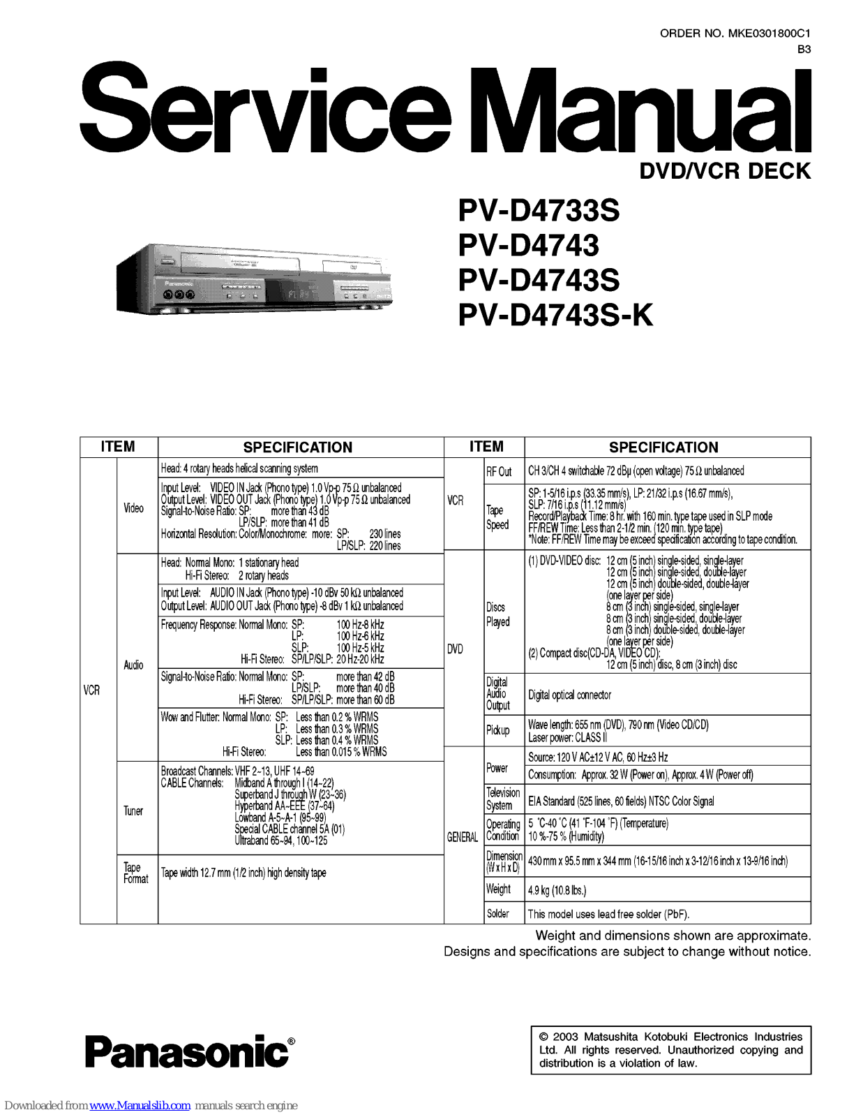 Panasonic PV-D4733S Service Manual