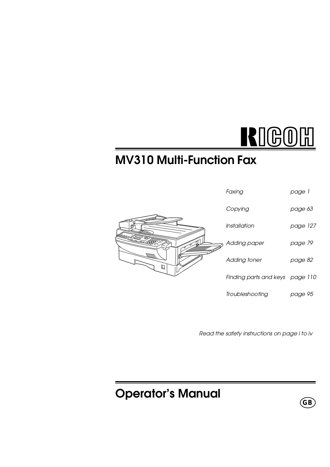 Ricoh FAX2500L Operator’s Manual L30OMUK