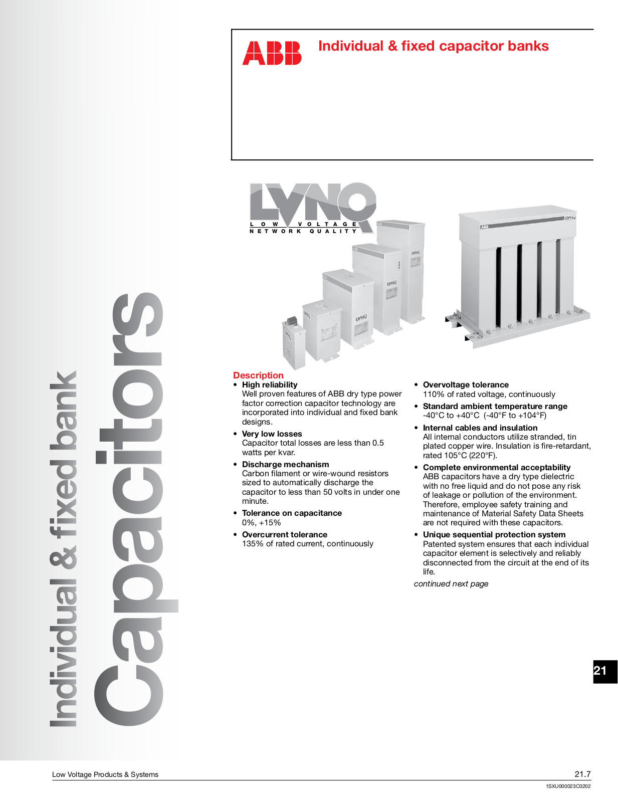 ABB Individual & fixed capacitor banks Catalog