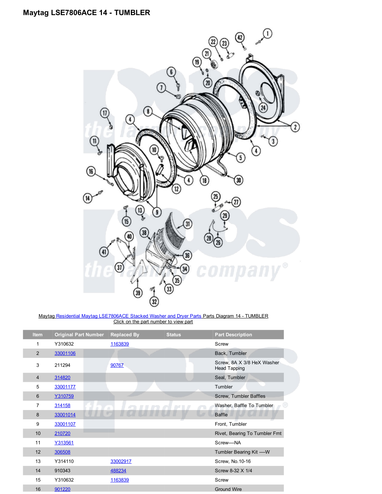 Maytag LSE7806ACE Stacked and Parts Diagram