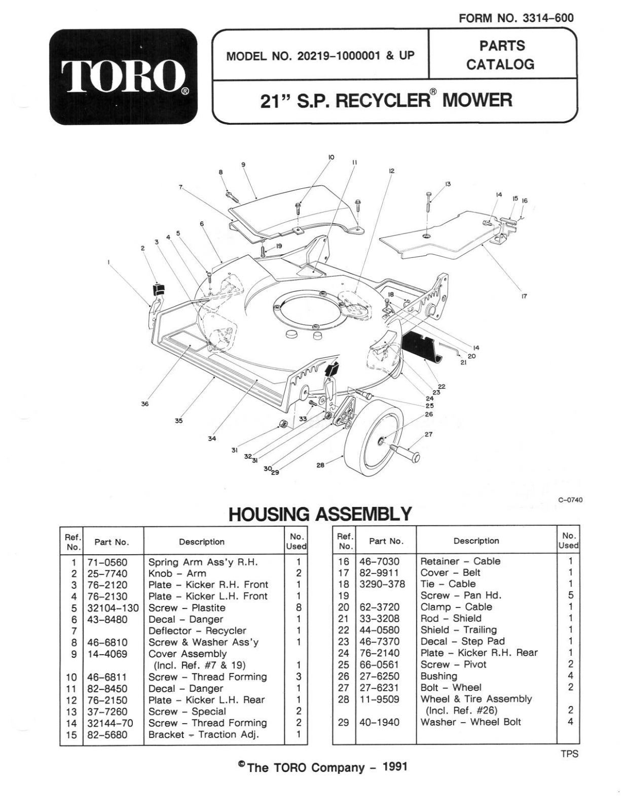 Toro 20219 Parts Catalogue