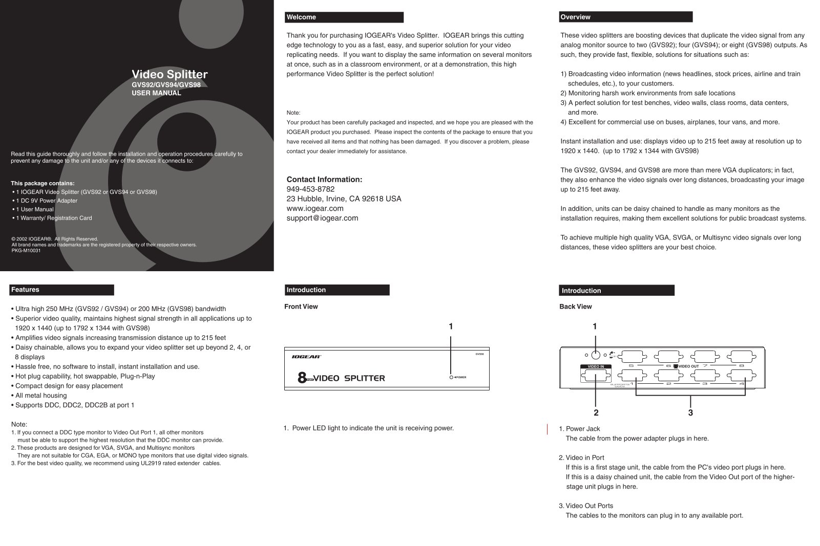 Iogear GVS92, GVS98 User Manual