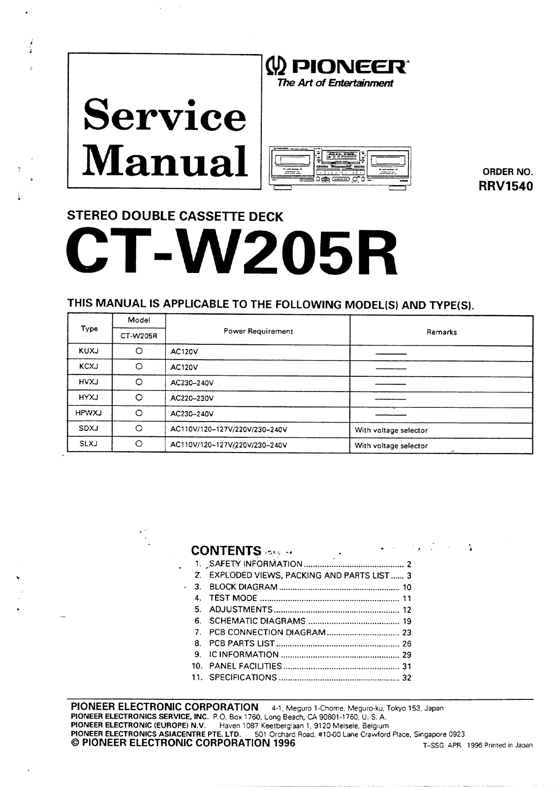 Pioneer CT-W205R Manual