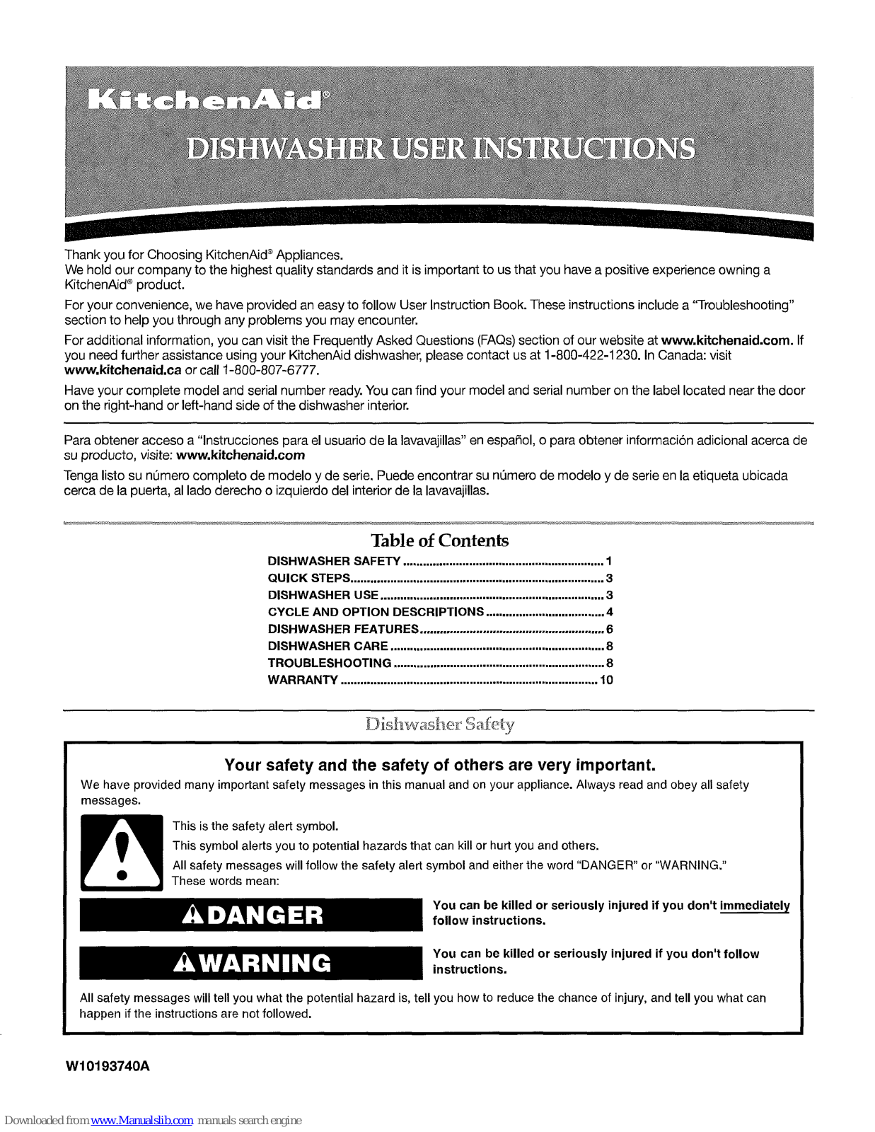 KitchenAid Dishwahser User Instructions - ManualMachine.com