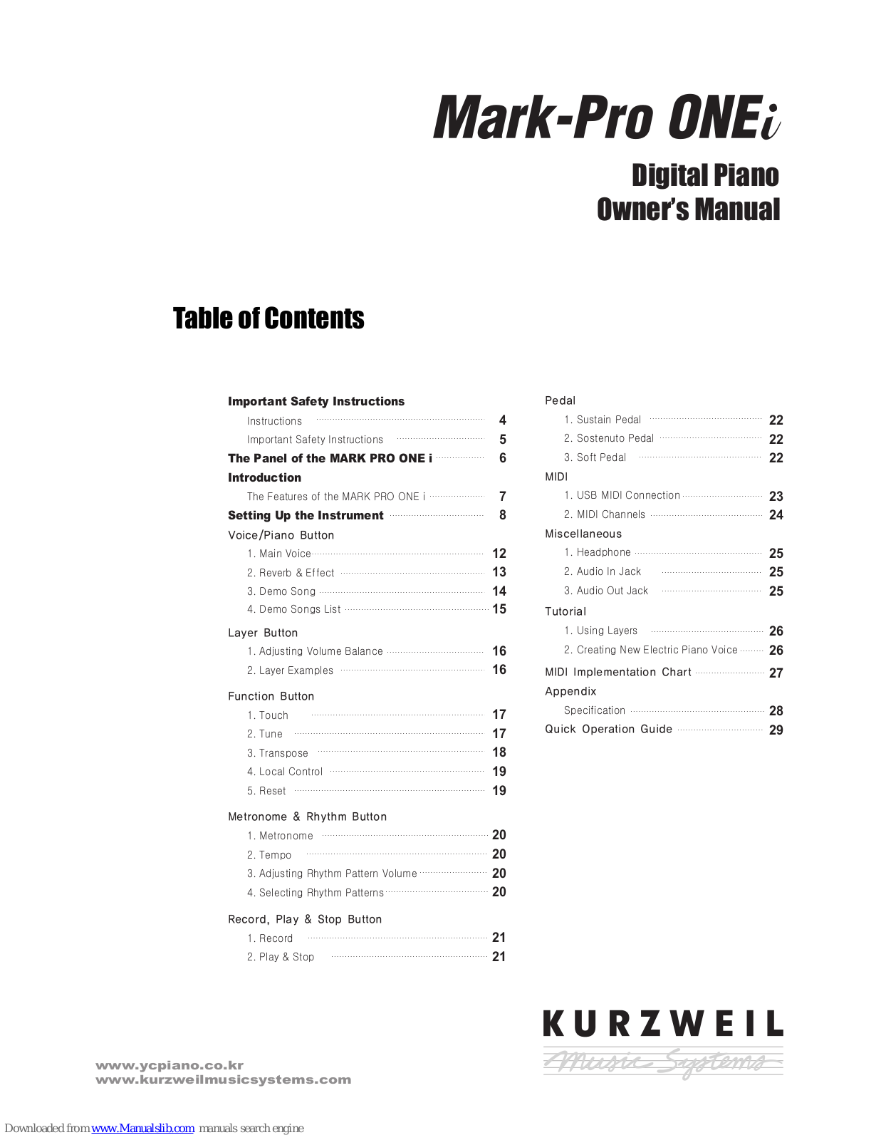 Kurzweil Mark-Pro ONEi Owner's Manual