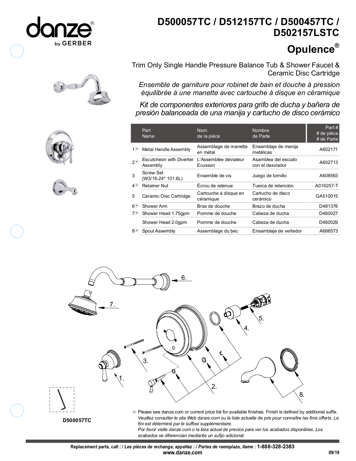 Gerber D500057TC, D500057BSTC, D500057BRTC, D500057BNTC Part List