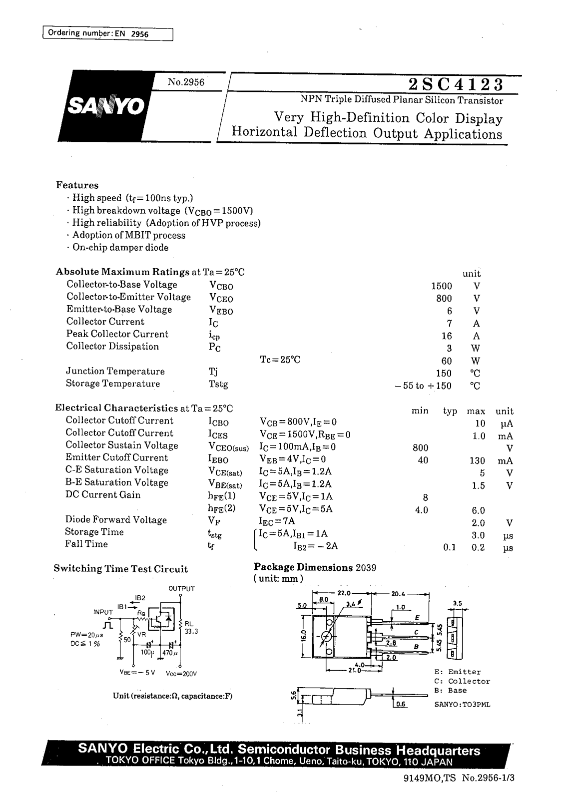 SANYO 2SC4123 Datasheet