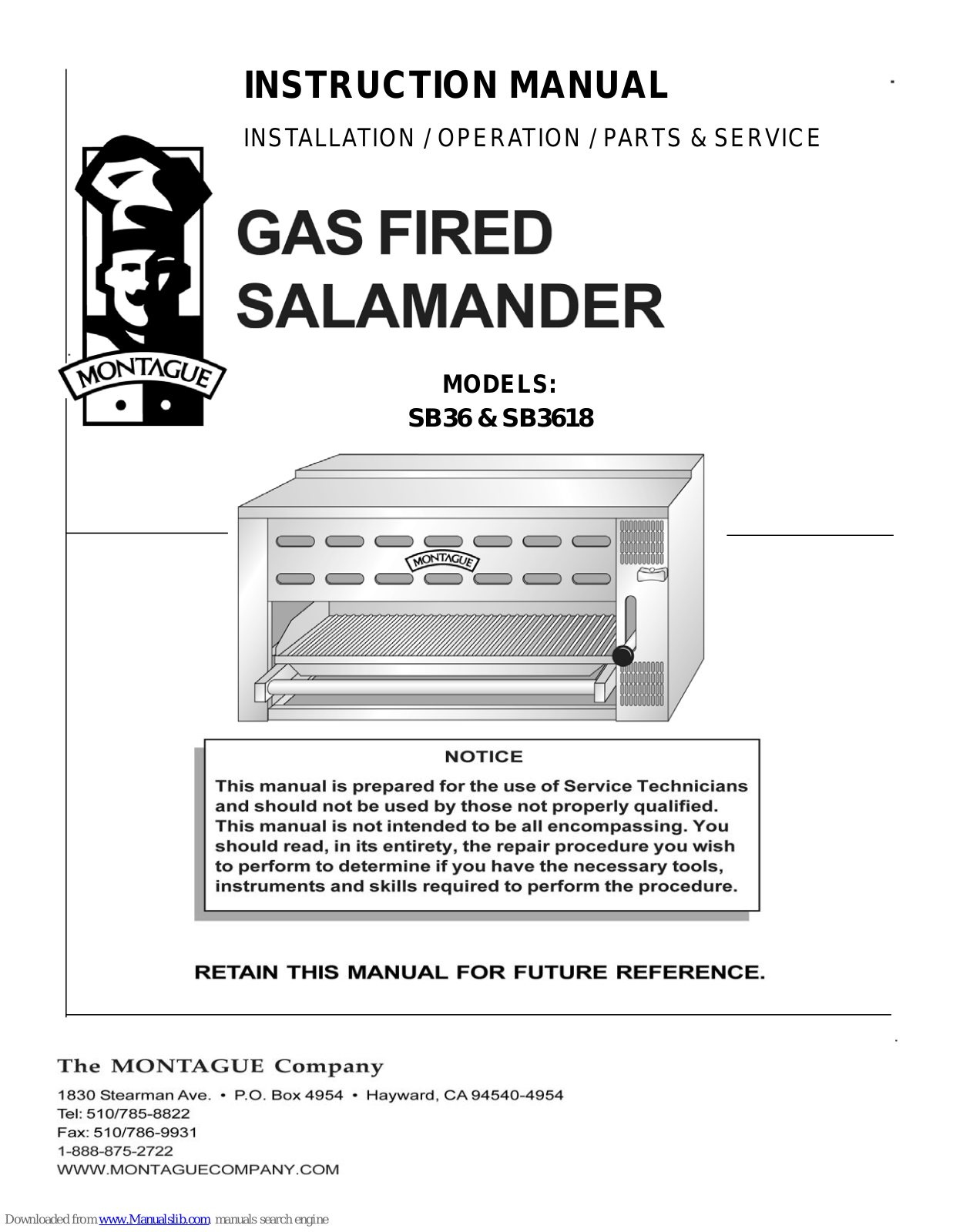 MONTAGUE Salamander SB36, Salamander SB3618 Instruction Manual